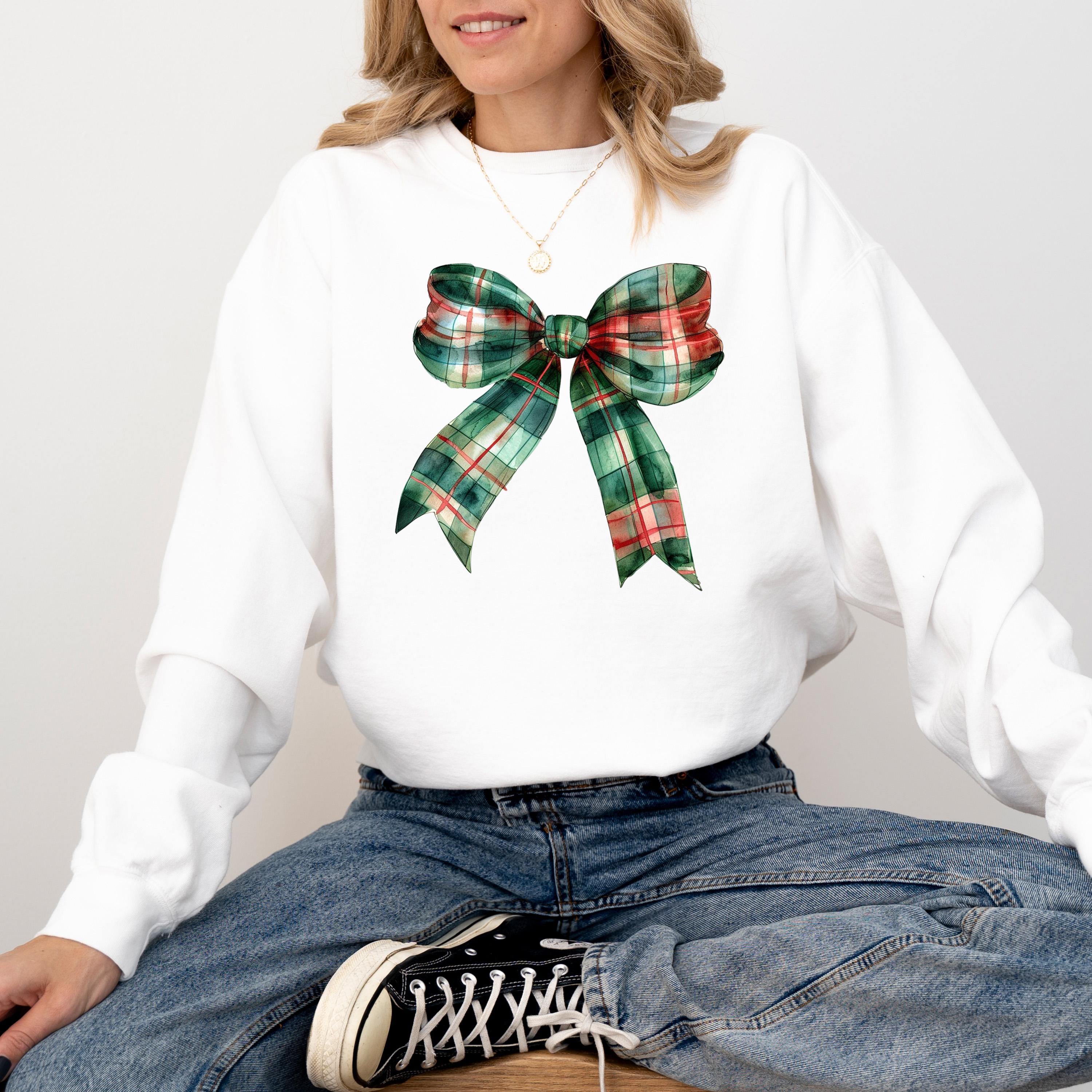 Plaid Christmas Bow Comfort Colors Sweatshirt: Retro Christmas Bow Design, Girly Christmas Sweater, RL Bow Holiday Crewneck,
