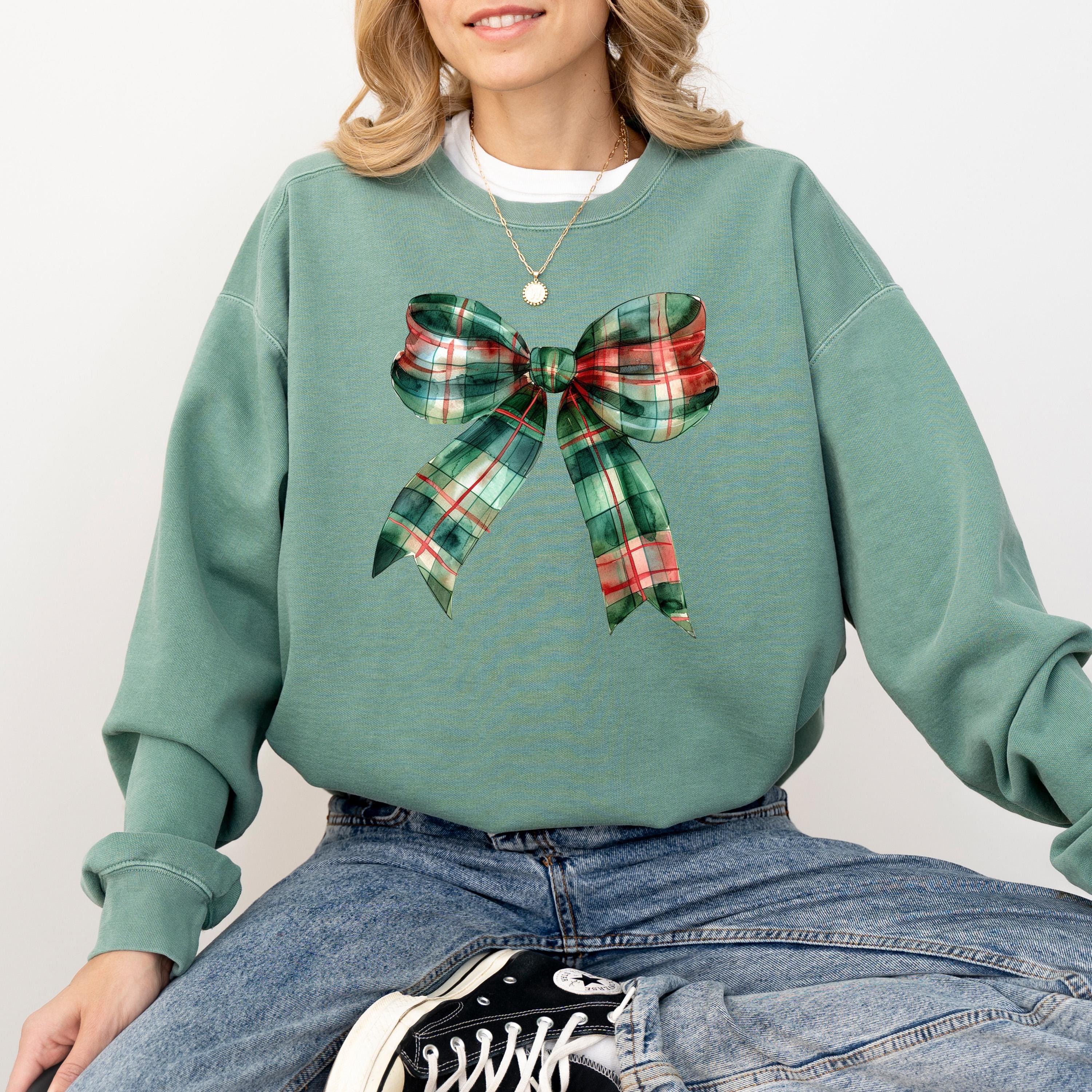 Plaid Christmas Bow Comfort Colors Sweatshirt: Retro Christmas Bow Design, Girly Christmas Sweater, RL Bow Holiday Crewneck,