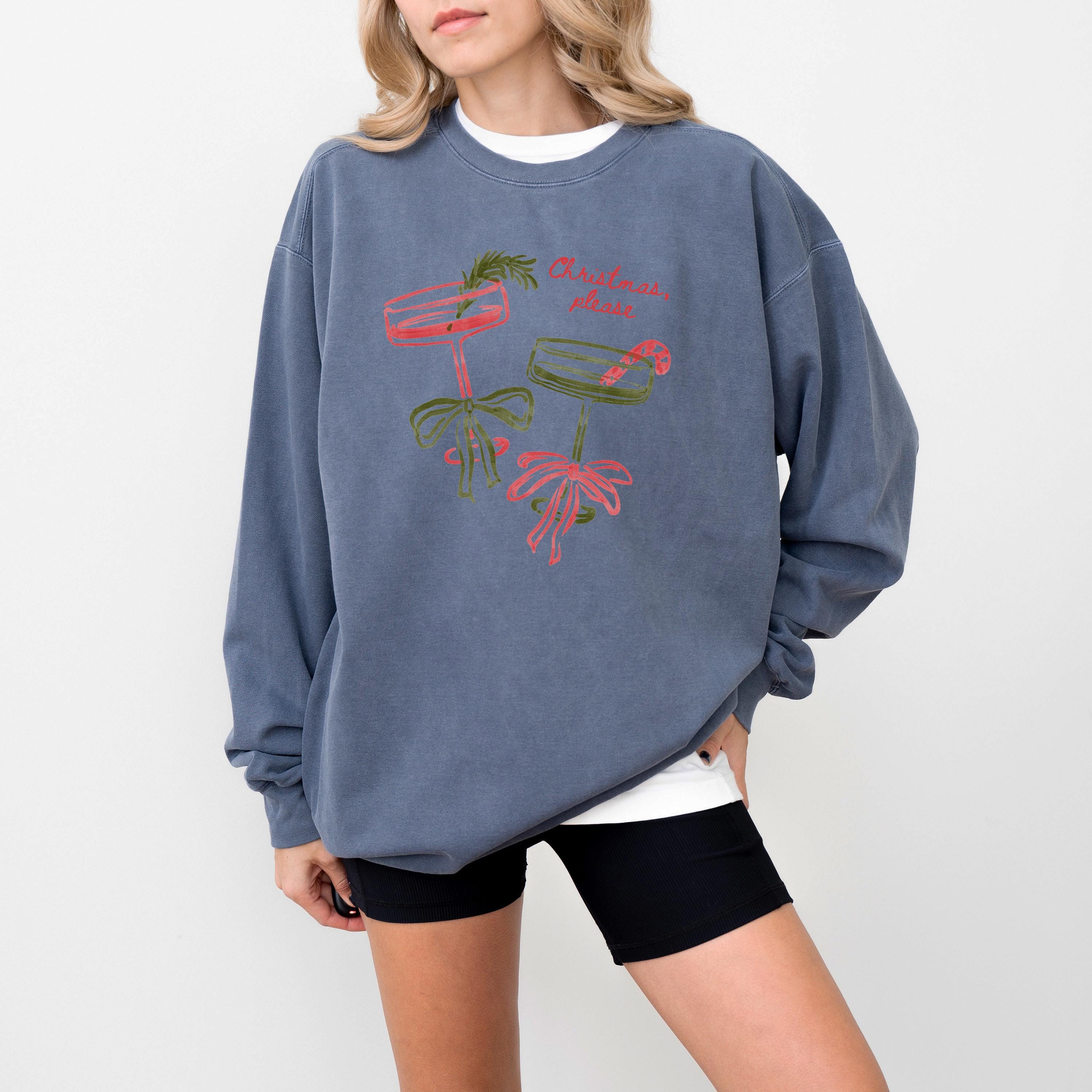 Christmas Martini Comfort Colors Sweatshirt: Retro Christmas Bow Design, Christmas Sweater, Cute Holiday Coctail Crewneck,