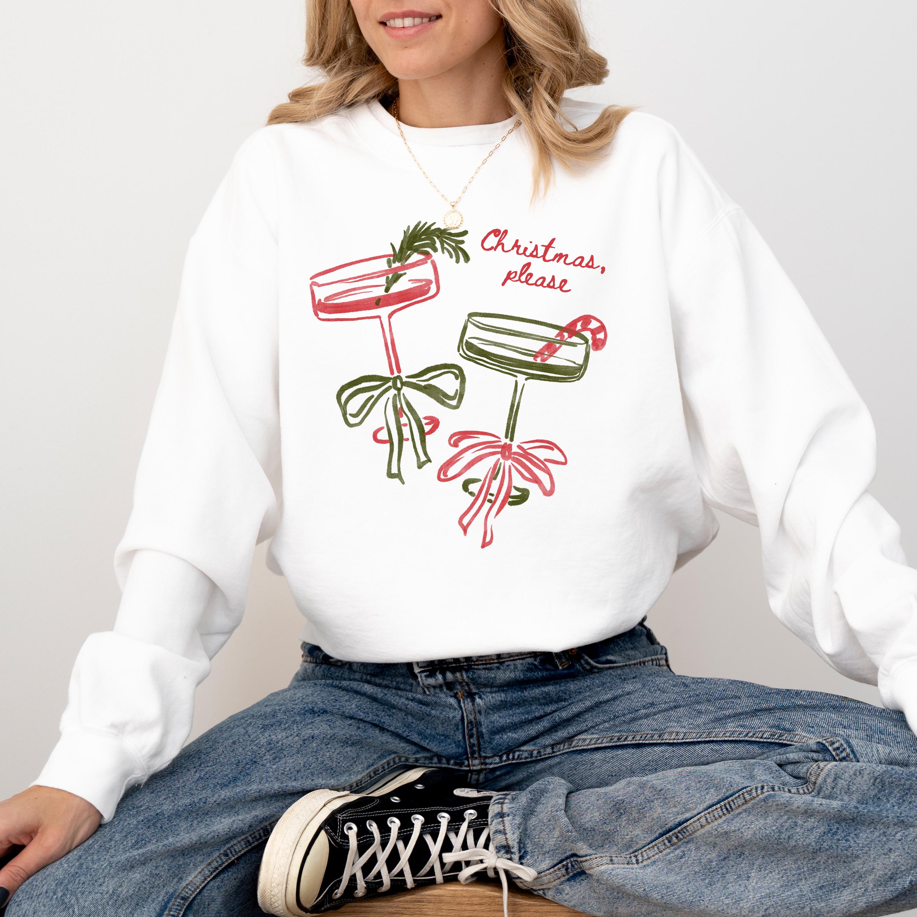 Christmas Martini Comfort Colors Sweatshirt: Retro Christmas Bow Design, Christmas Sweater, Cute Holiday Coctail Crewneck,