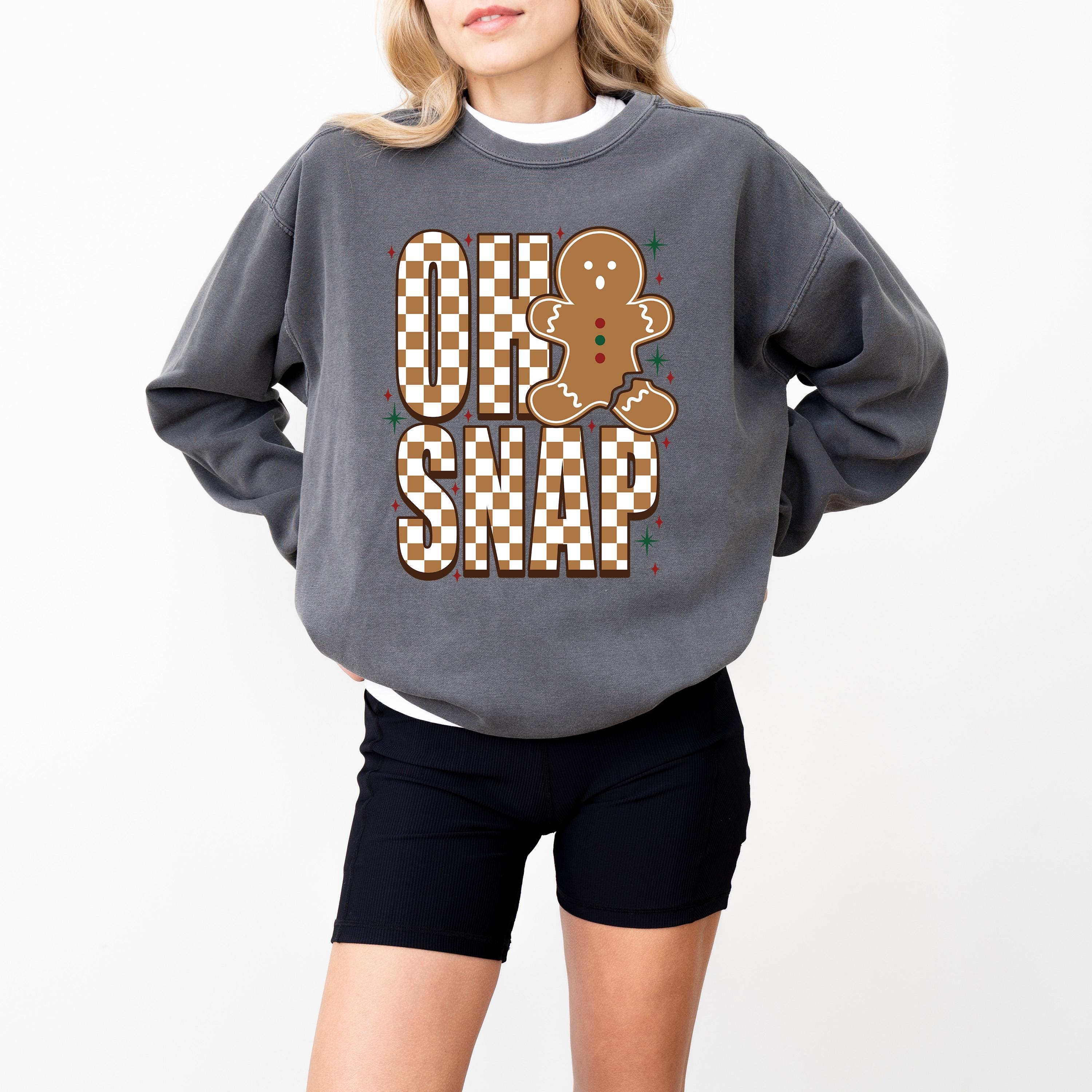 Gingerbread Man Comfort Colors Sweatshirt: Retro Christmas Design, Oh Snap Christmas Sweater, Holiday Crewneck, Checkered Design