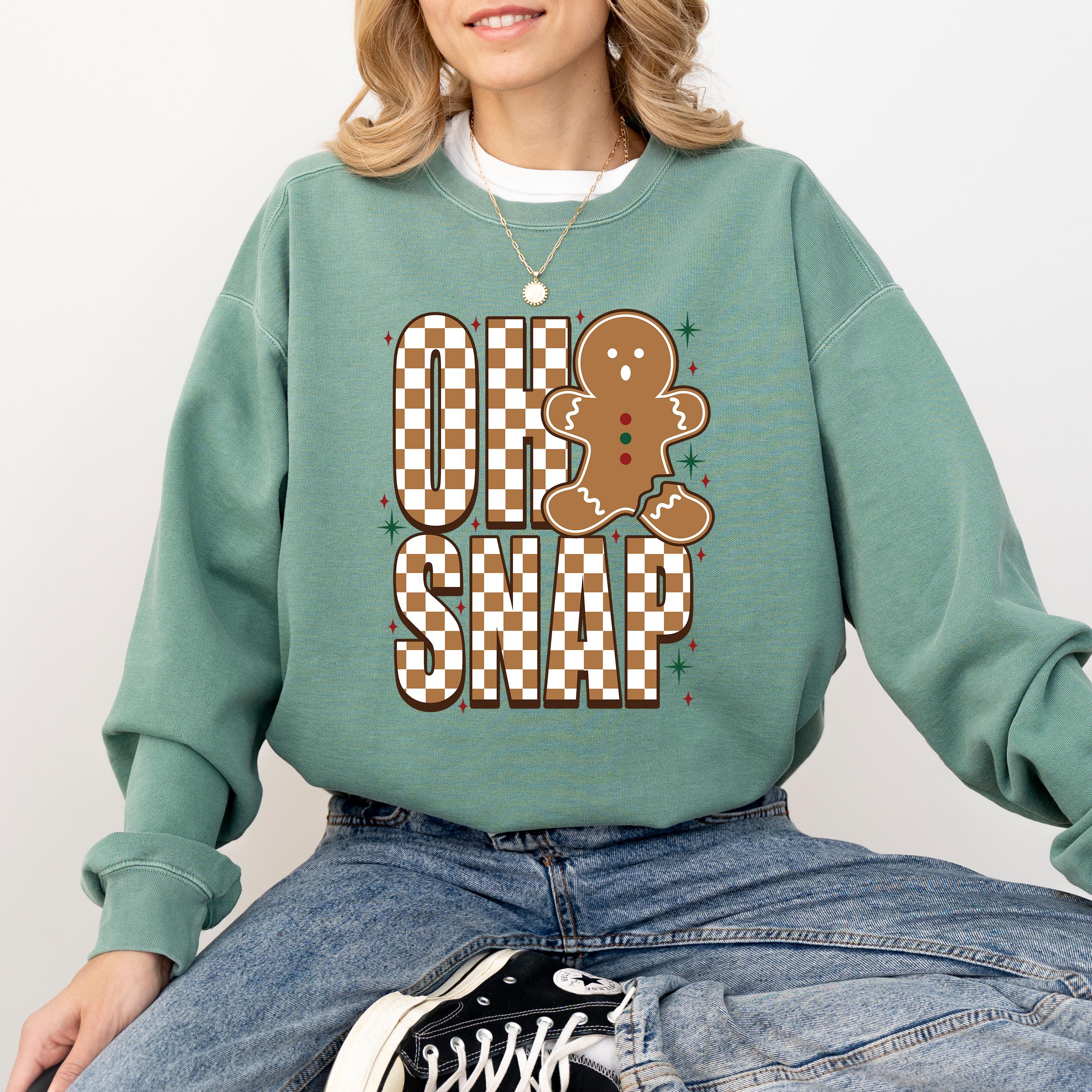 Gingerbread Man Comfort Colors Sweatshirt: Retro Christmas Design, Oh Snap Christmas Sweater, Holiday Crewneck, Checkered Design