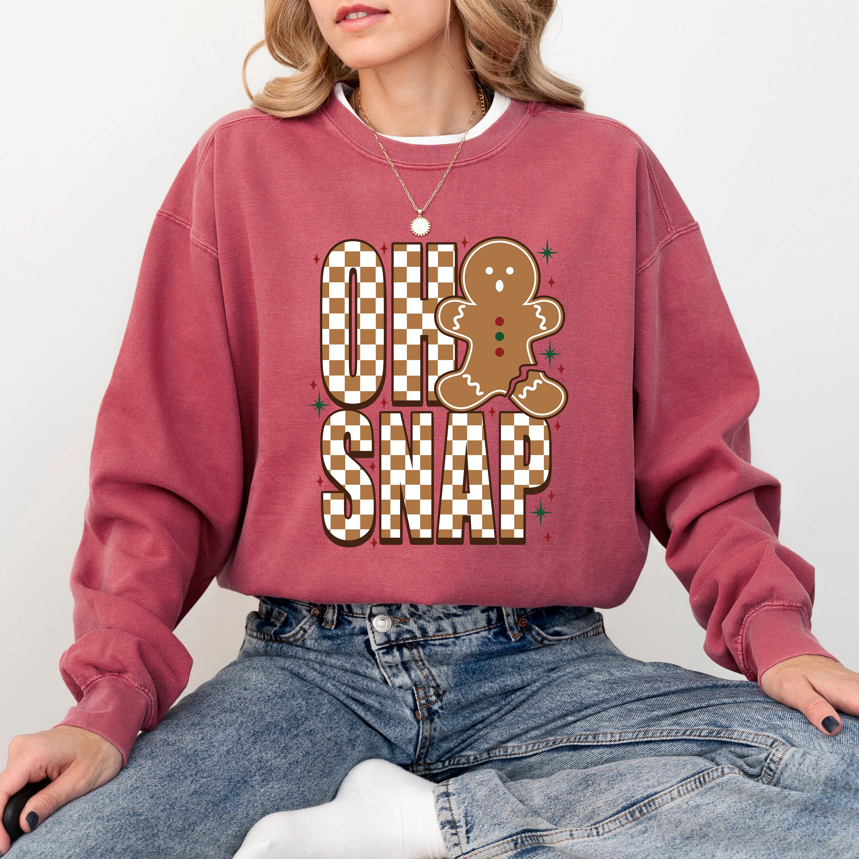 Gingerbread Man Comfort Colors Sweatshirt: Retro Christmas Design, Oh Snap Christmas Sweater, Holiday Crewneck, Checkered Design