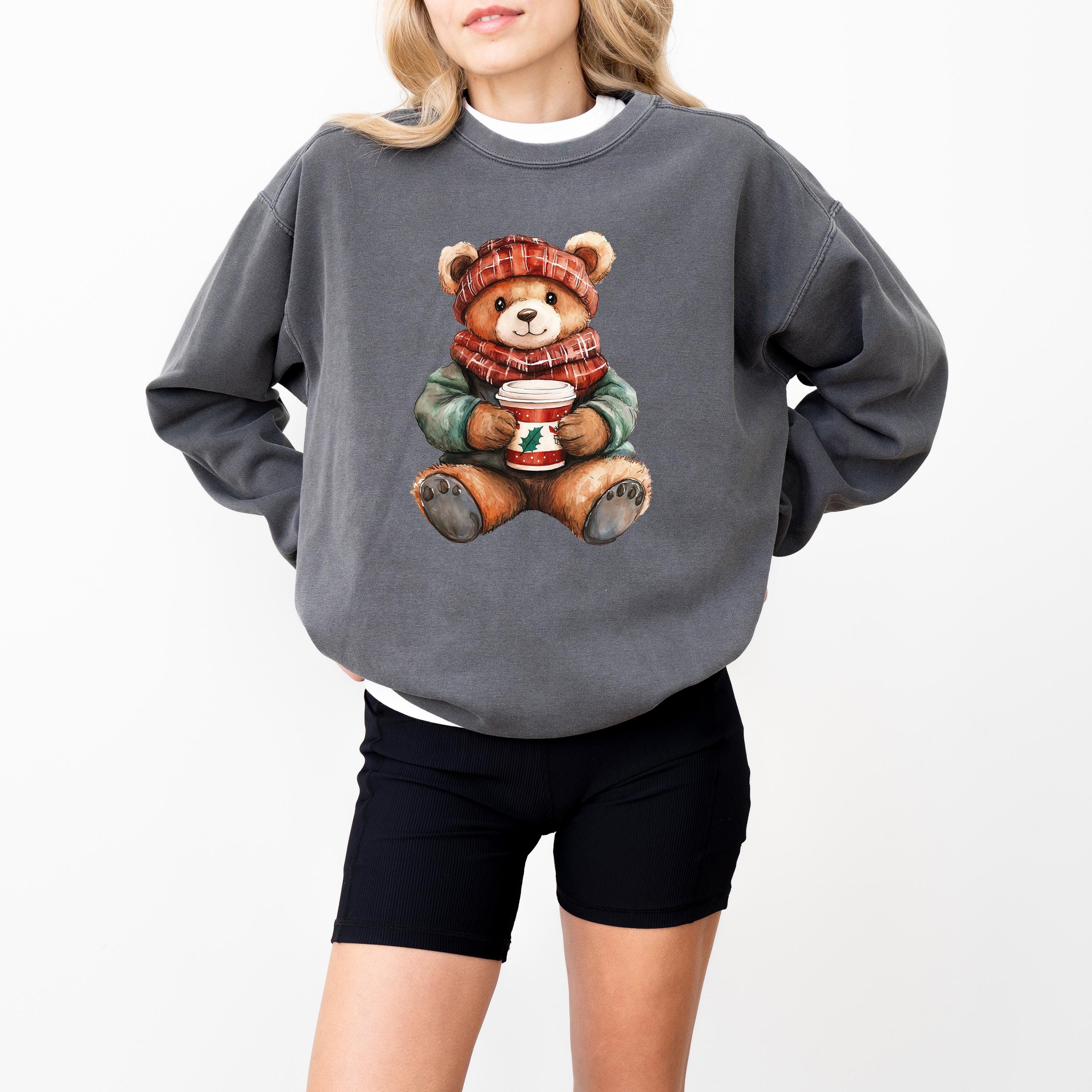 Comfort Colors Sweatshirt: Nostalgic Christmas Teddy Bear, Retro Christmas Design, Christmas Sweater, Holiday Crewneck, Vintage Winter Shirt