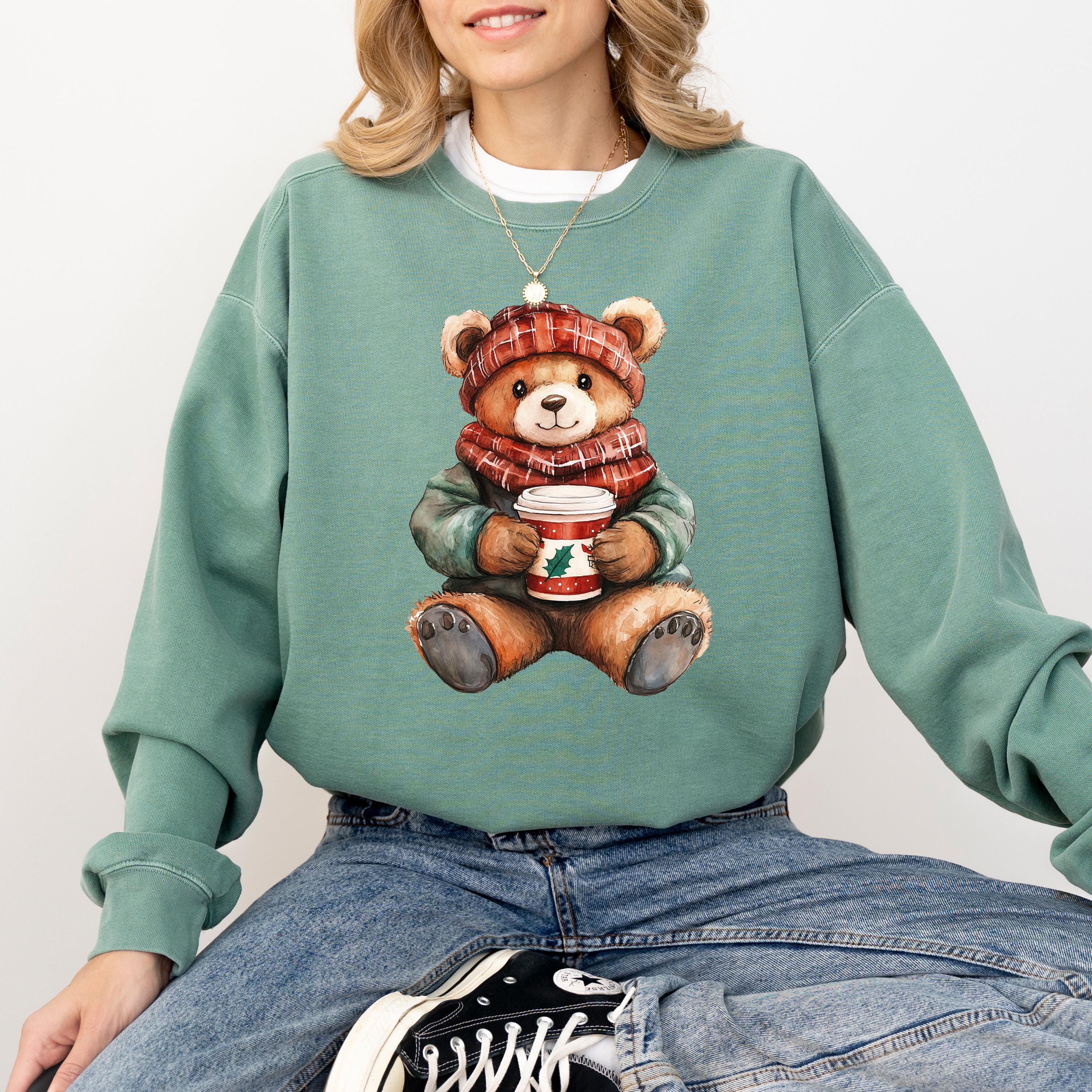 Comfort Colors Sweatshirt: Nostalgic Christmas Teddy Bear, Retro Christmas Design, Christmas Sweater, Holiday Crewneck, Vintage Winter Shirt