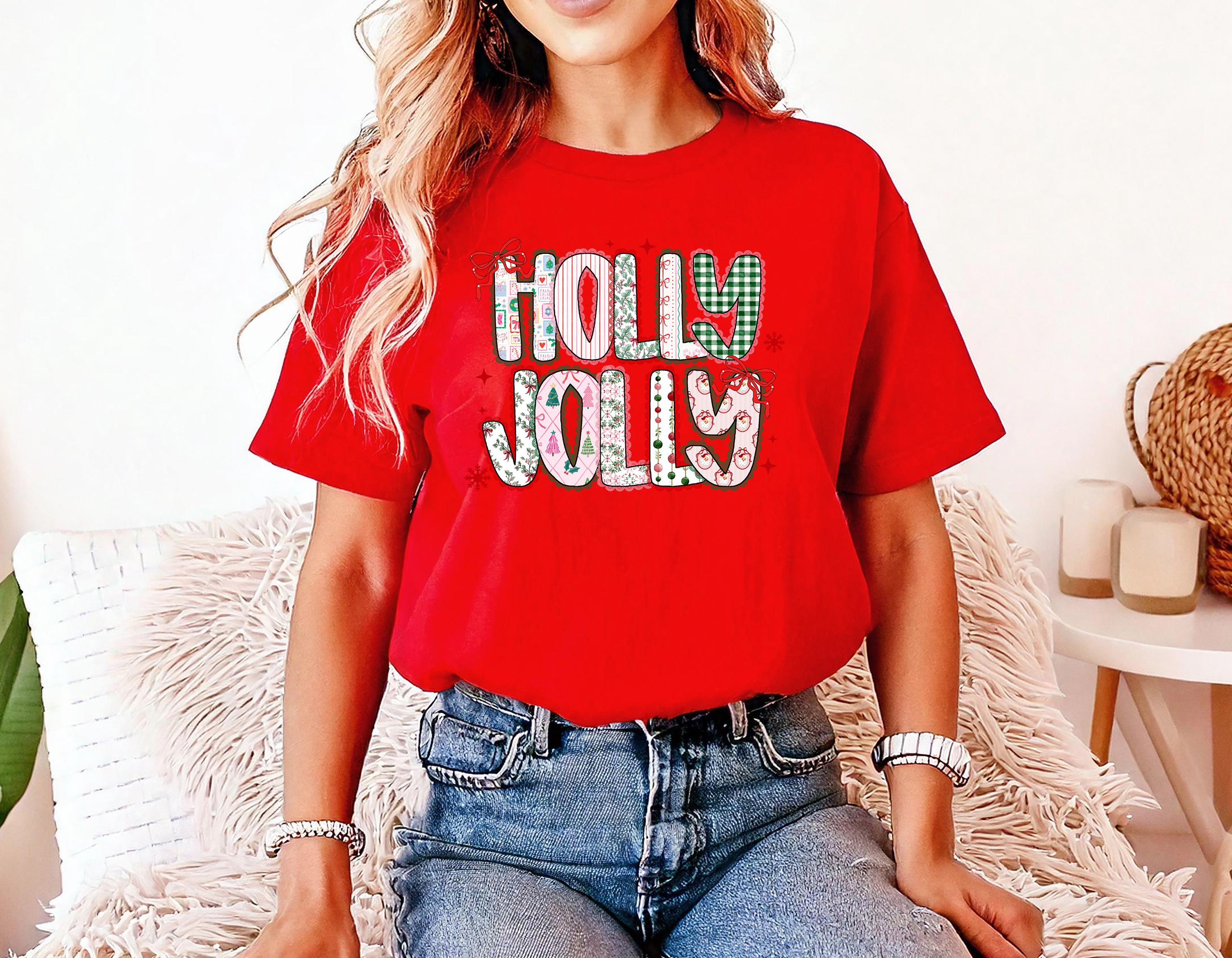 Holly Jolly Christmas Comfort Colors Shirt, Girly Christmas TShirt, Holiday Shirt, Cozy Tee, Christmas Design, Pink Design, 2025 Christmas