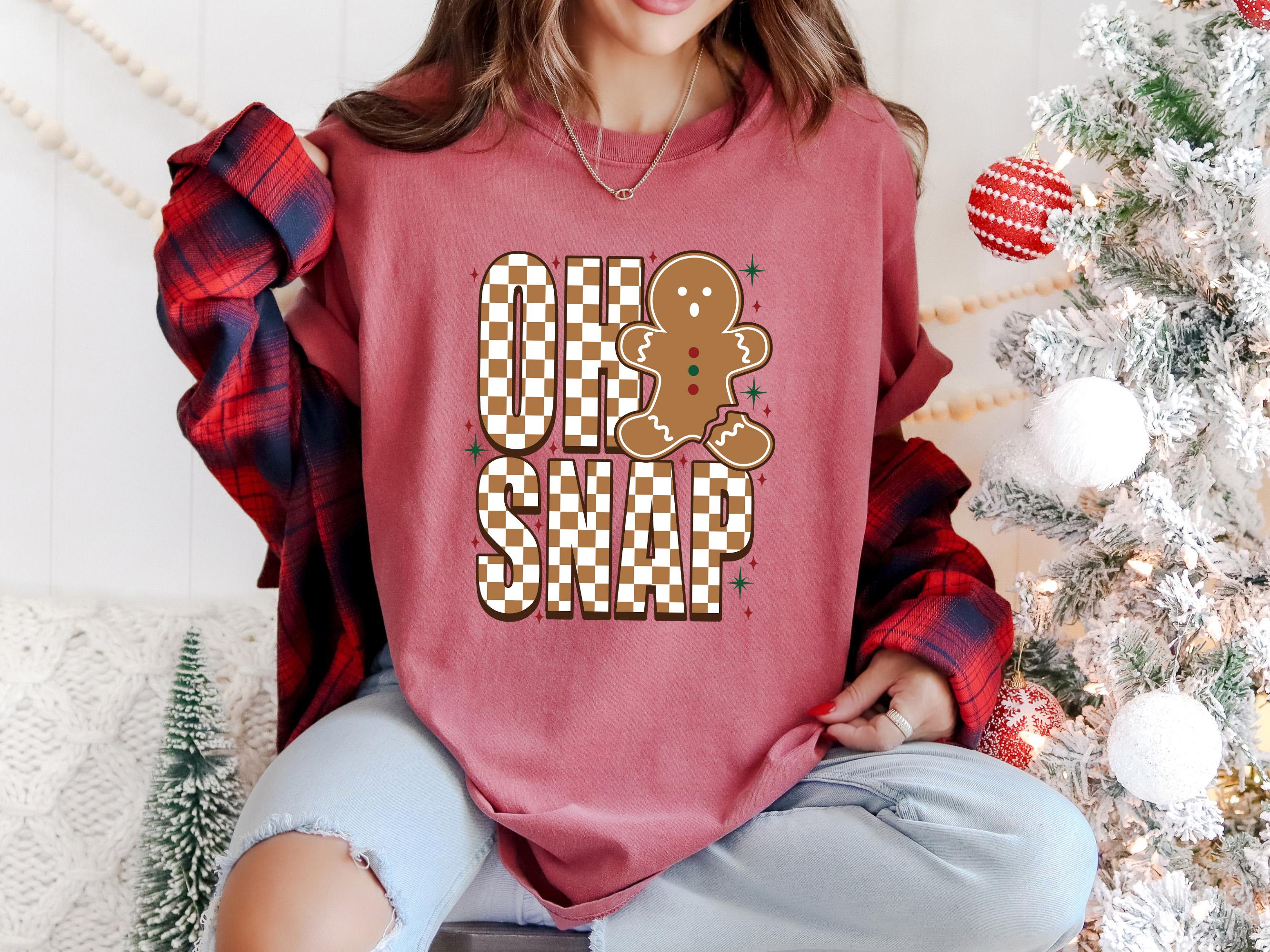 Oh Snap: Comfort Colors Shirt, Christmas Martini TShirt, Holiday Red Bow Shirt, Cozy Tee, Christmas Ginger Bread Man Cookie Design