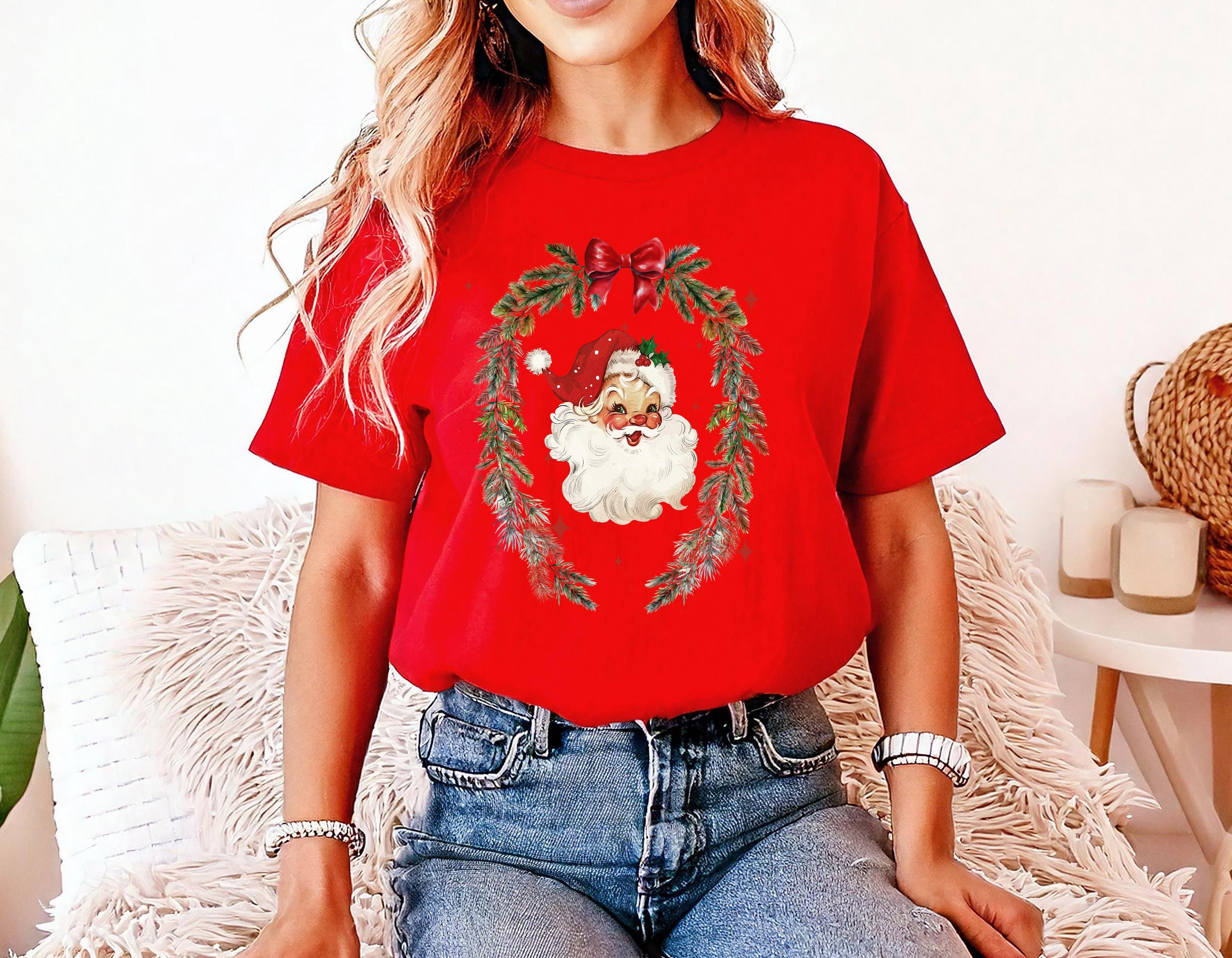 Retro Santa Comfort Colors Shirt, Nostalgic Christmas TShirt, Holiday Shirt, Cozy T, Christmas Wreath Design, Christmas 2025