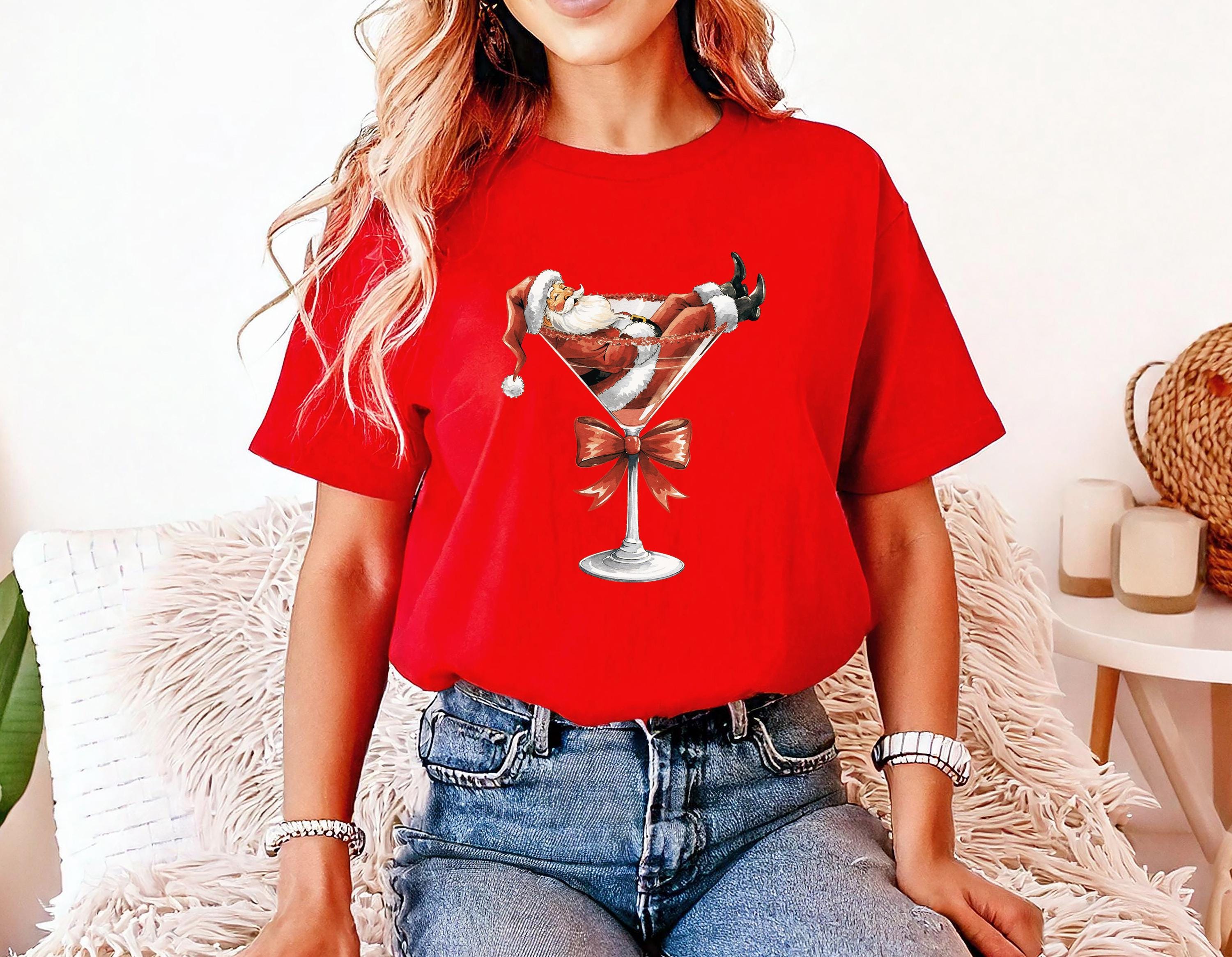 Santa Comfort Colors Shirt, Nostalgic Christmas TShirt, Holiday Shirt, Cozy T, Santa in a Martini T, Christmas 2025