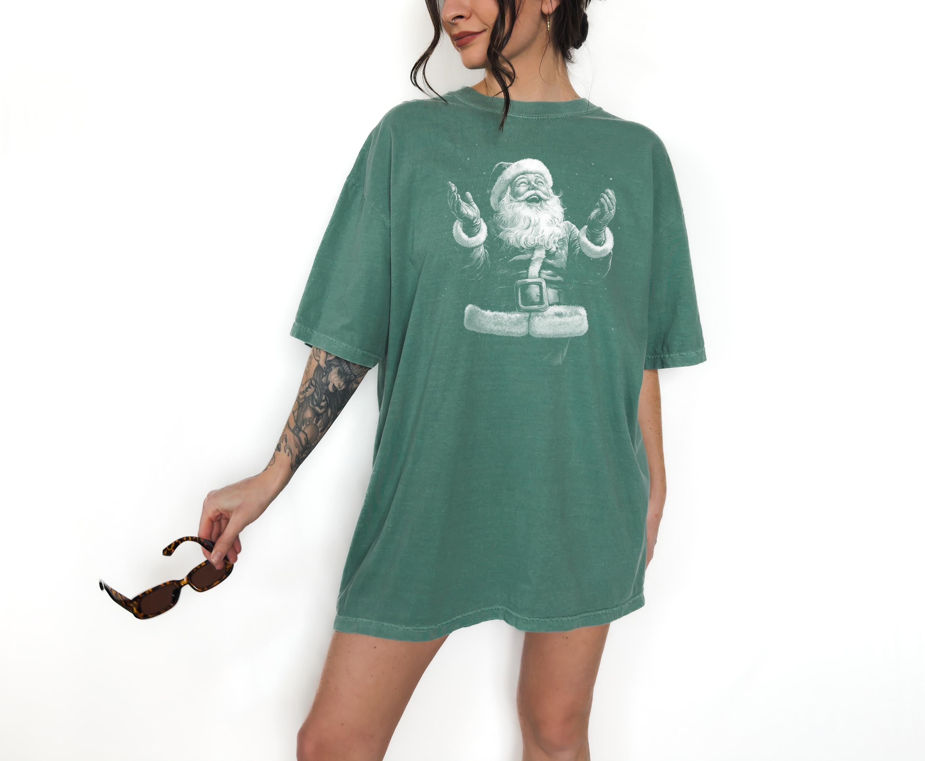 Retro Santa Outline Comfort Colors Shirt, Nostalgic Christmas TShirt, Unisex Holiday Shirt, Cozy T, Christmas Design, Christmas 2025