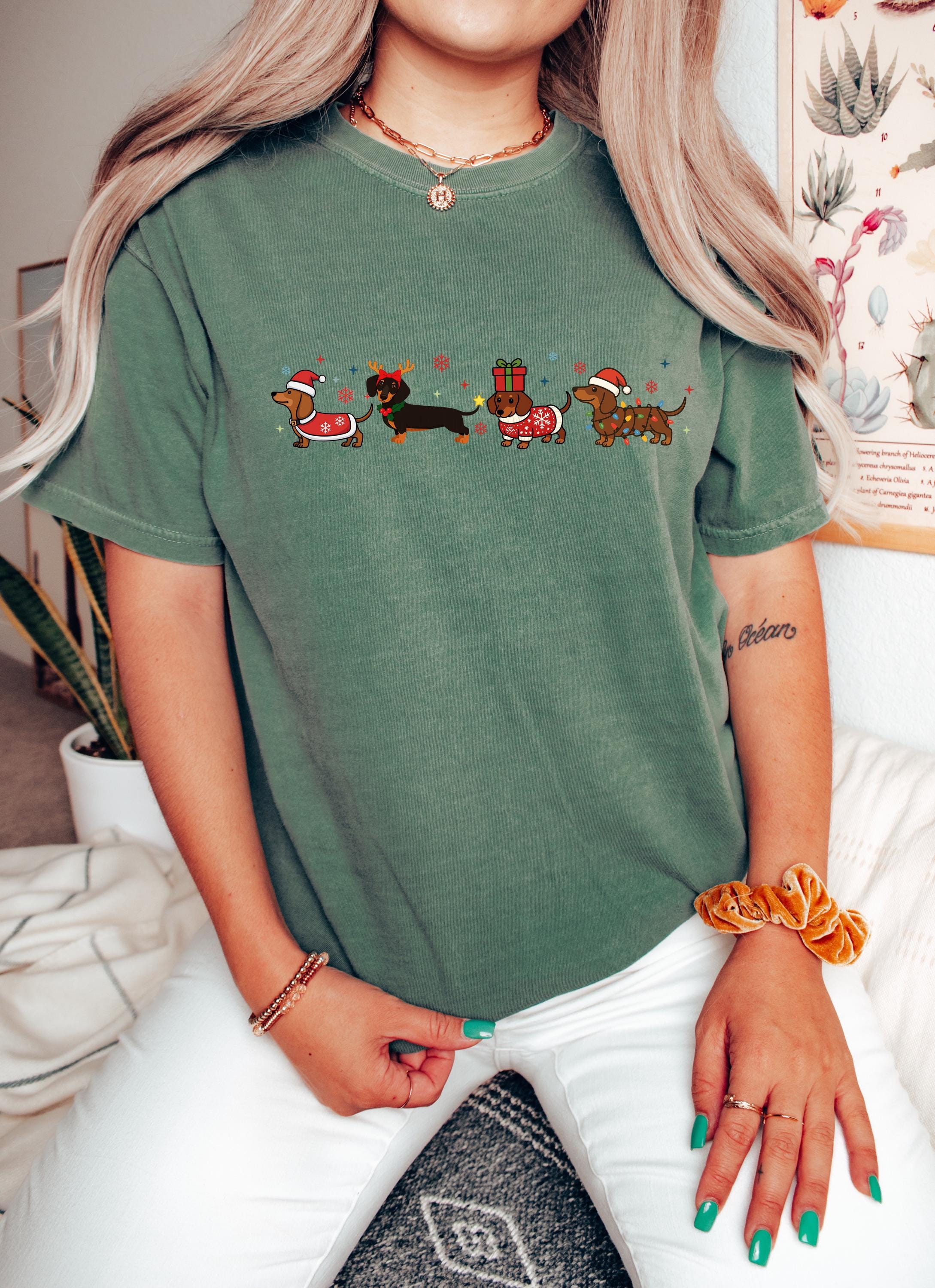 Dachshund Christmas Comfort Colors Shirt, Retro Christmas TShirt, Unisex Holiday Shirt, Cozy T, Christmas Design, Christmas 2025