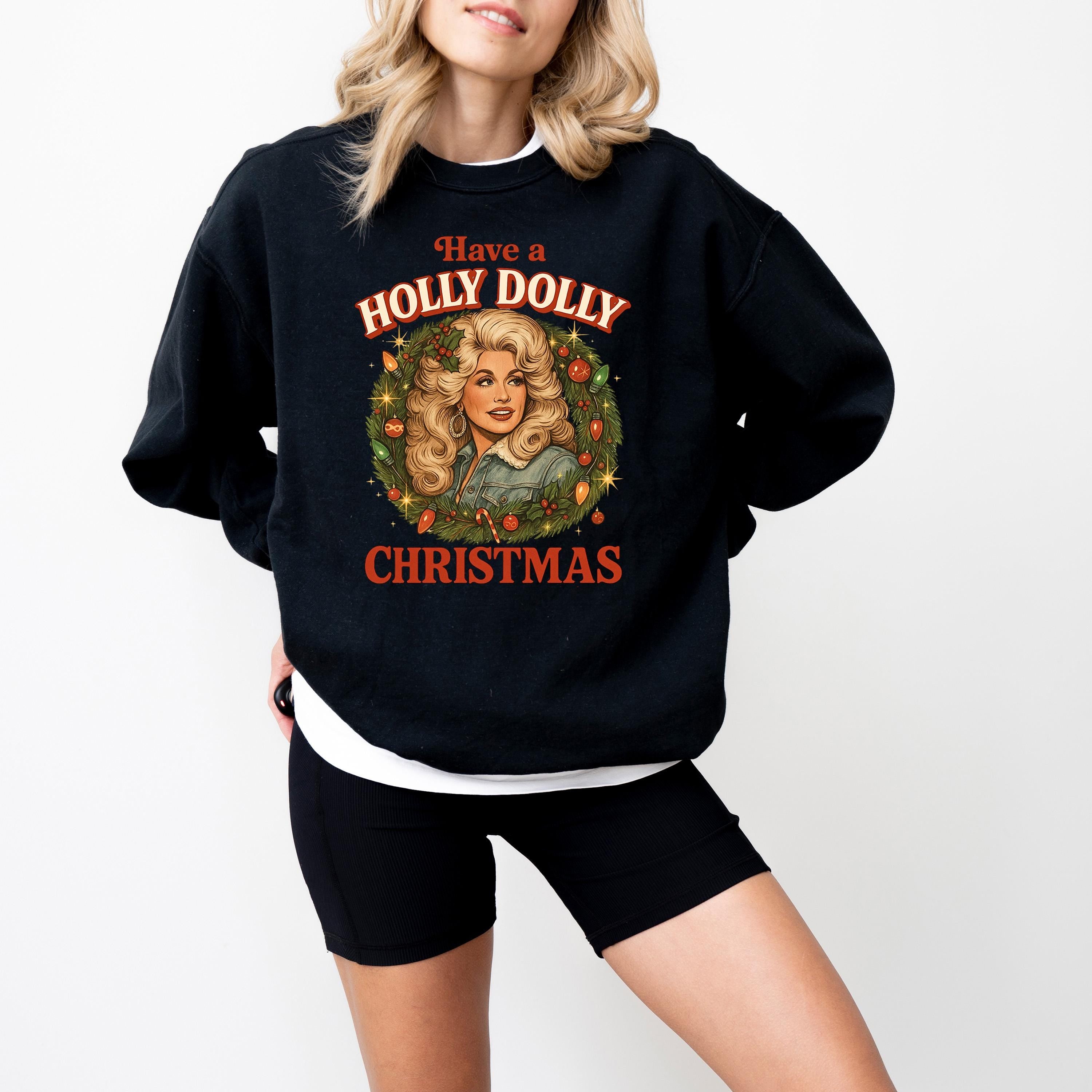 Retro Holly Dolly Christmas Comfort Colors Sweatshirt: Vintage Christmas Bow Design, Girly Christmas Sweater, Holiday Crewneck,