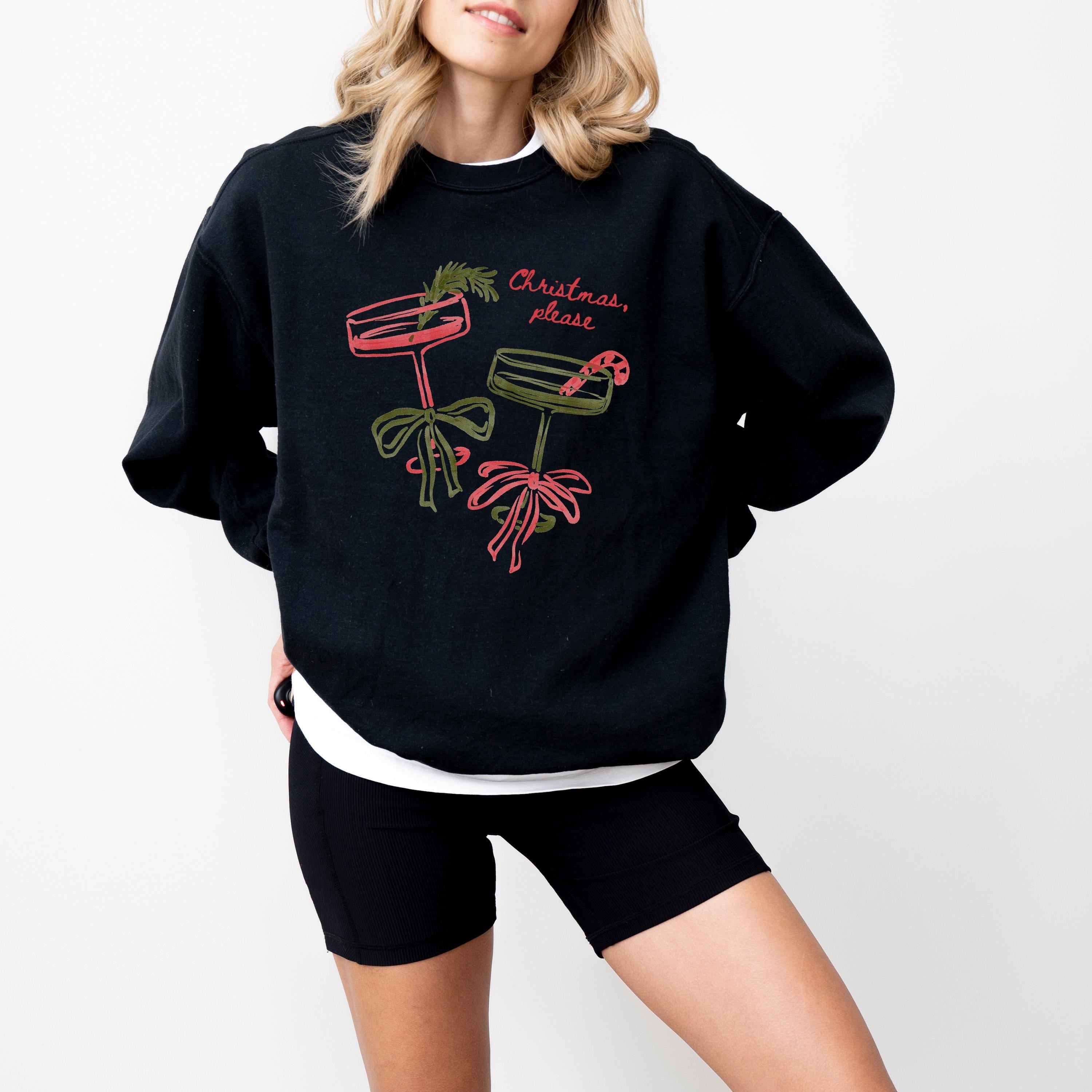 Christmas Martini Comfort Colors Sweatshirt: Retro Christmas Bow Design, Christmas Sweater, Cute Holiday Coctail Crewneck,