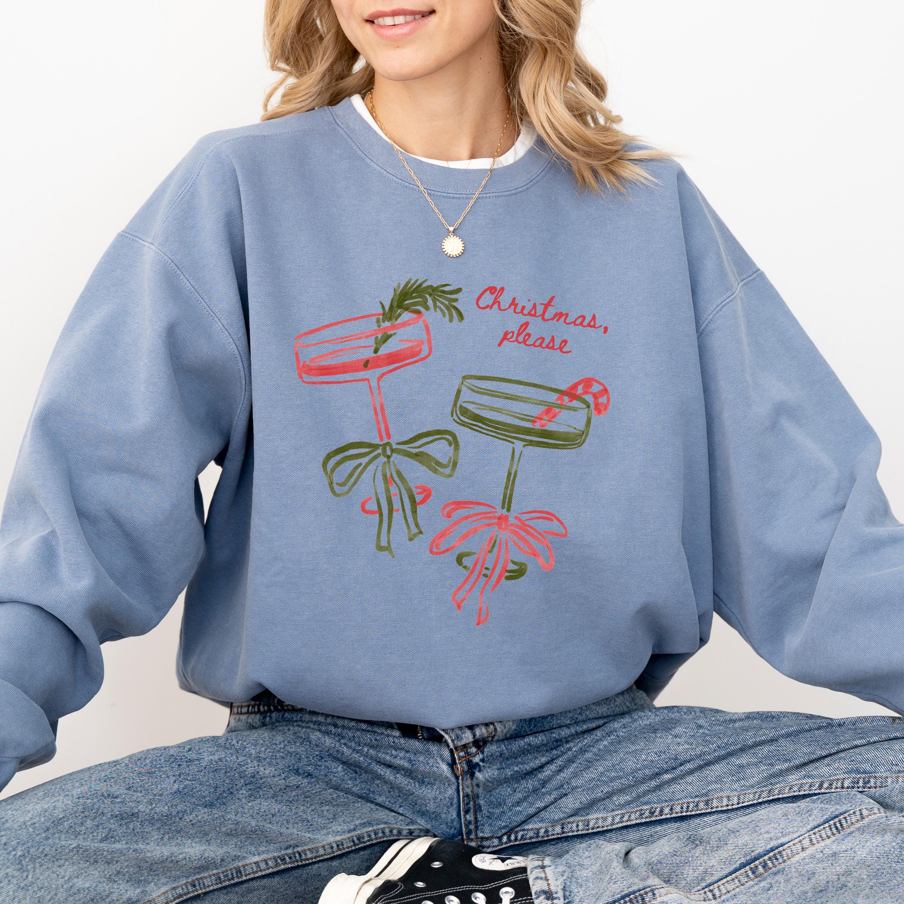 Christmas Martini Comfort Colors Sweatshirt: Retro Christmas Bow Design, Christmas Sweater, Cute Holiday Coctail Crewneck,