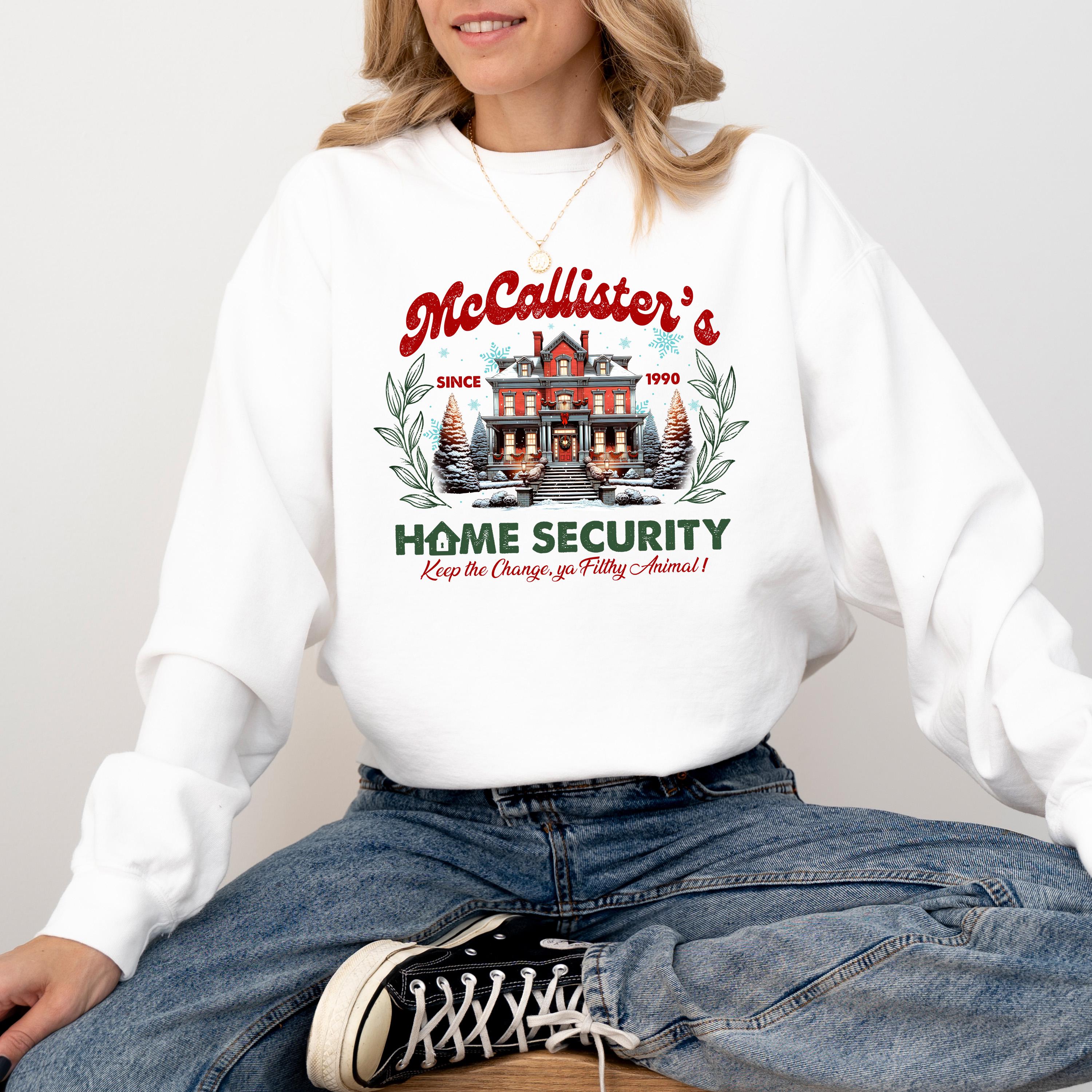 Nostalgic Christmas Movie Comfort Colors Sweatshirt: Retro Christmas Design, Home Security Christmas Sweater, funny Holiday Crewneck
