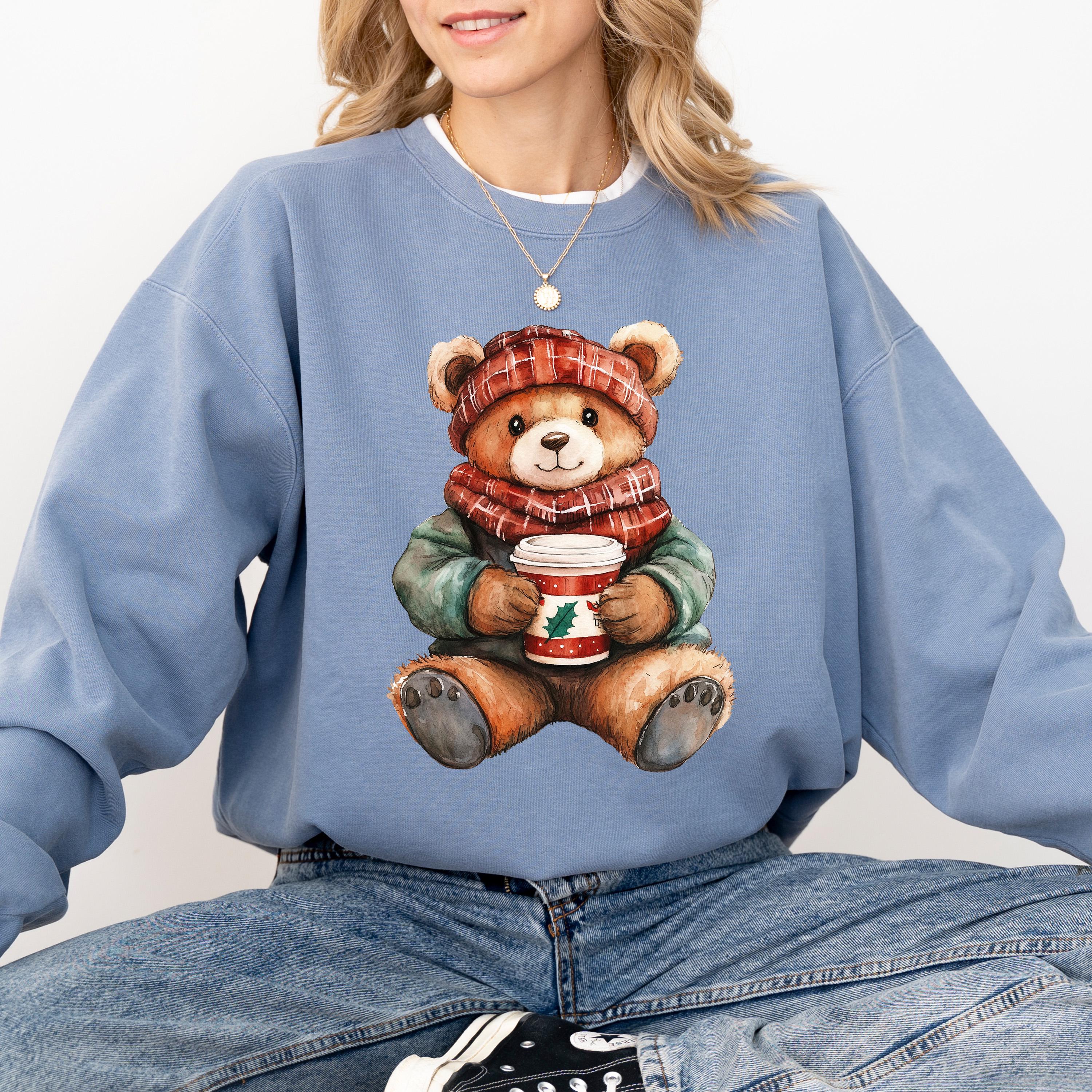 Comfort Colors Sweatshirt: Nostalgic Christmas Teddy Bear, Retro Christmas Design, Christmas Sweater, Holiday Crewneck, Vintage Winter Shirt