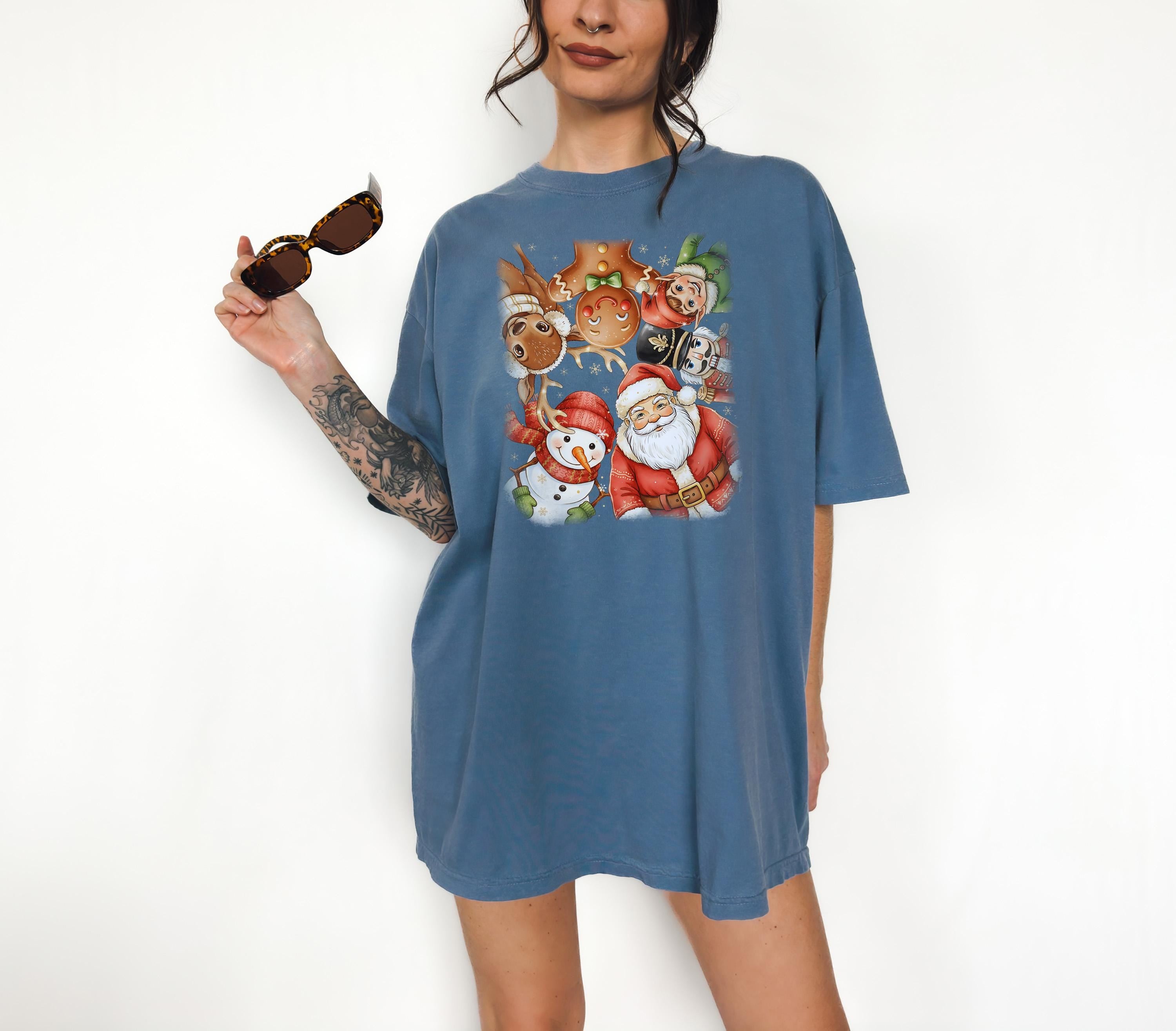 Retro Christmas Characters Comfort Colors Shirt, Vintage Santa TShirt, Holiday Shirt, Cozy Holiday Tee, Gingerbread, Reindeer Design