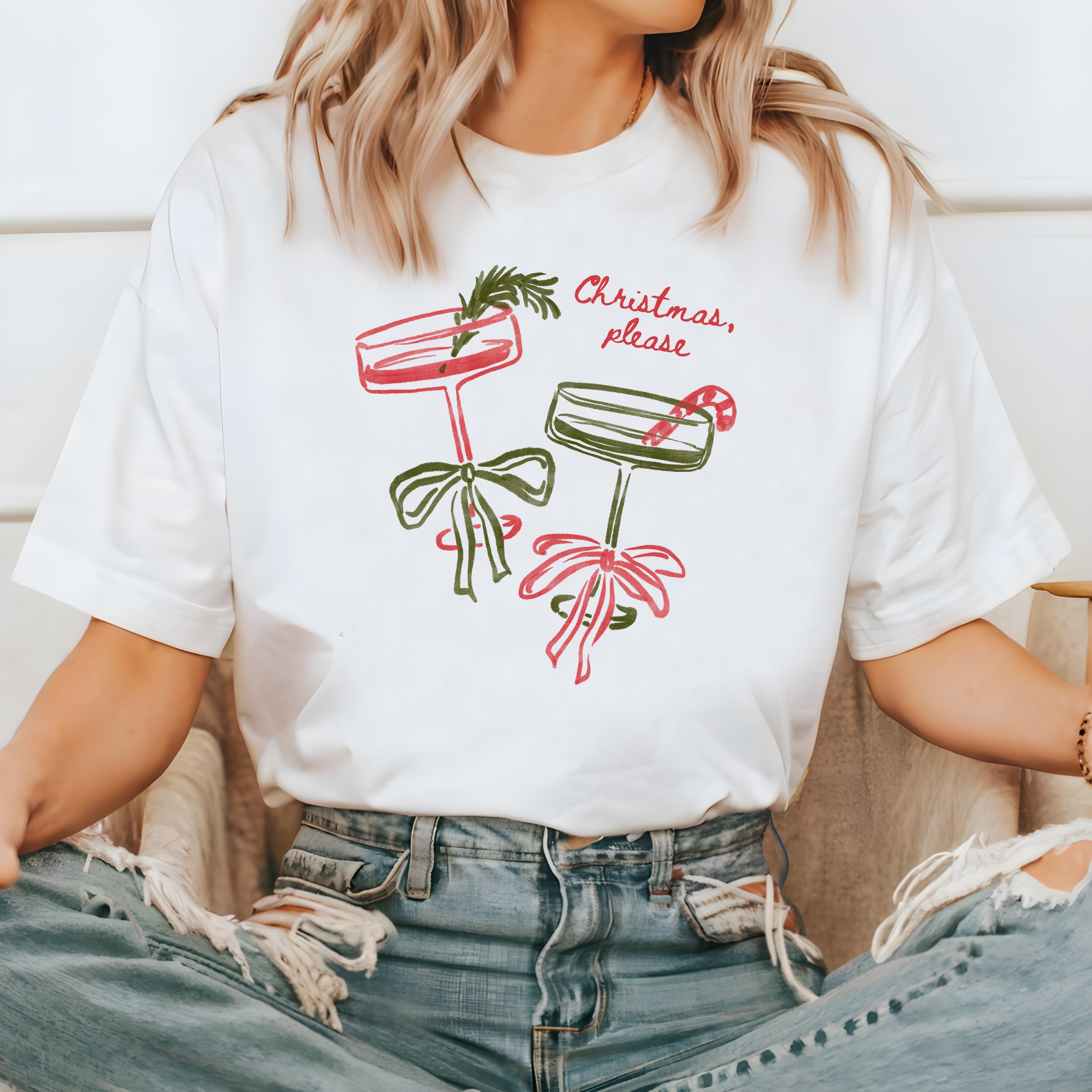 Christmas Please Comfort Colors Shirt, Christmas Martini TShirt, Holiday Red Bow Shirt, Cozy Tee, Christmas Cocktail Design, Candy Cane