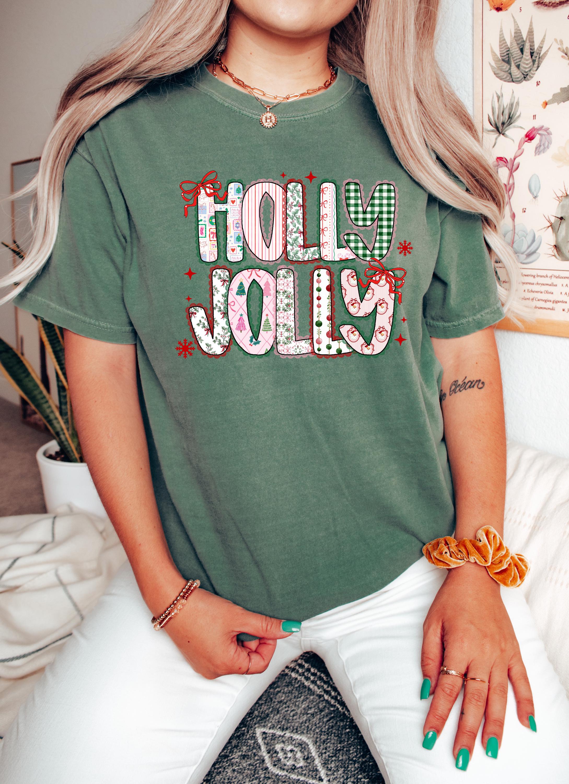 Holly Jolly Christmas Comfort Colors Shirt, Girly Christmas TShirt, Holiday Shirt, Cozy Tee, Christmas Design, Pink Design, 2025 Christmas