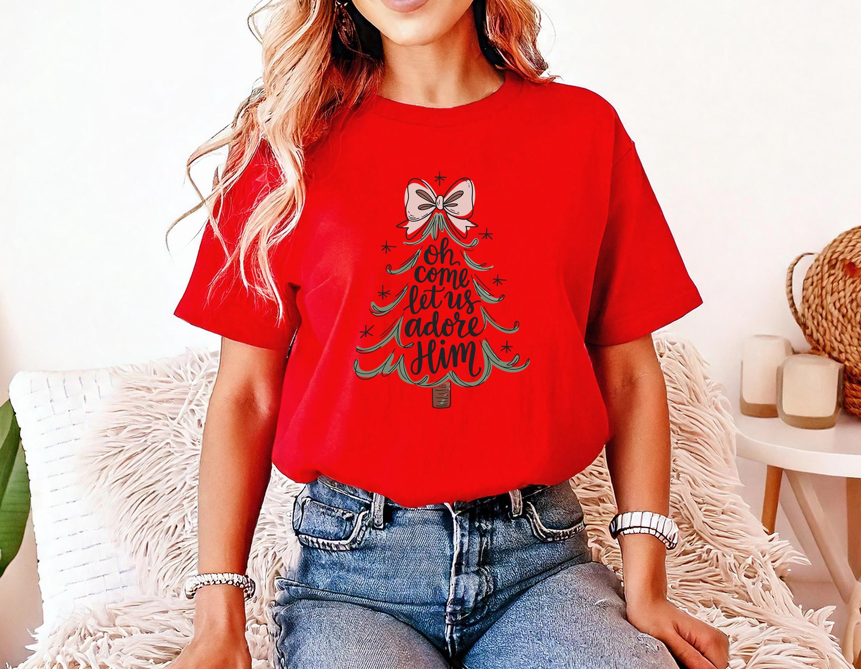 Christmas Comfort Colors Shirt, Nostalgic Christmas TShirt, Holiday Shirt, Cozy Tee, Christmas Patchwork Printed Design, Come Let Us Adore