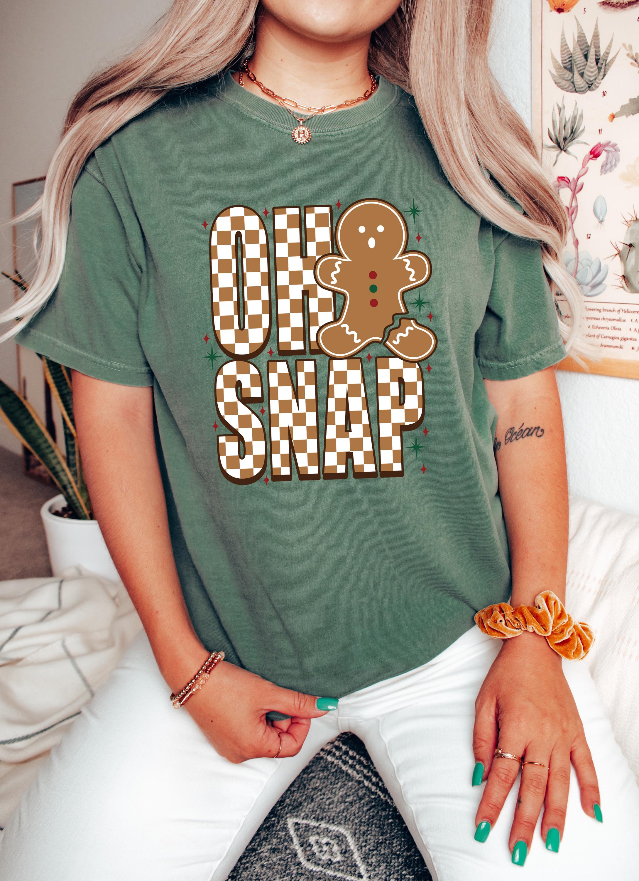Oh Snap: Comfort Colors Shirt, Christmas Martini TShirt, Holiday Red Bow Shirt, Cozy Tee, Christmas Ginger Bread Man Cookie Design