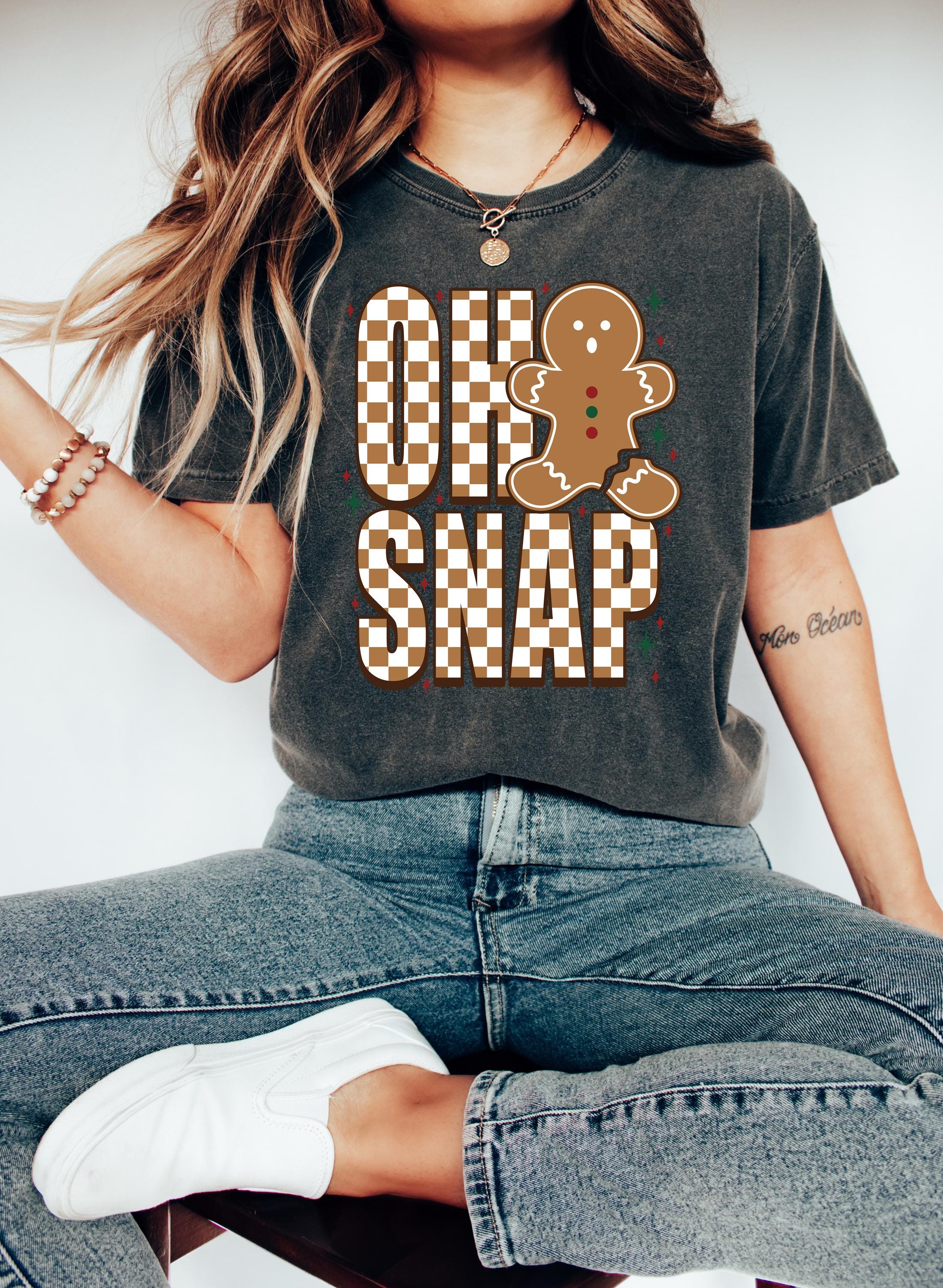 Oh Snap: Comfort Colors Shirt, Christmas Martini TShirt, Holiday Red Bow Shirt, Cozy Tee, Christmas Ginger Bread Man Cookie Design