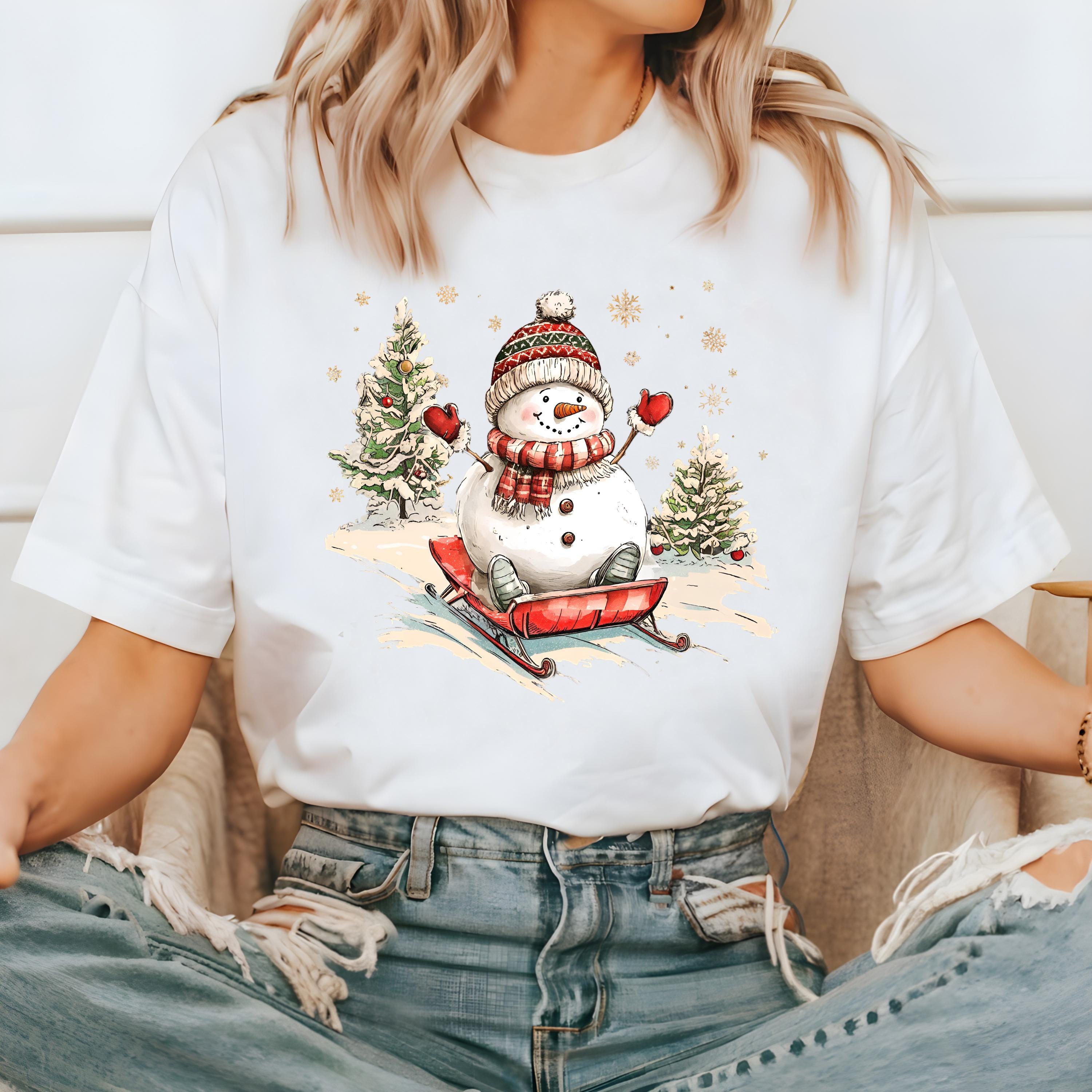 Nostalgic Sledding Snowman Comfort Colors Shirt, Retro Christmas TShirt, Unisex Holiday Shirt, Cozy T, Christmas Design, Christmas 2025