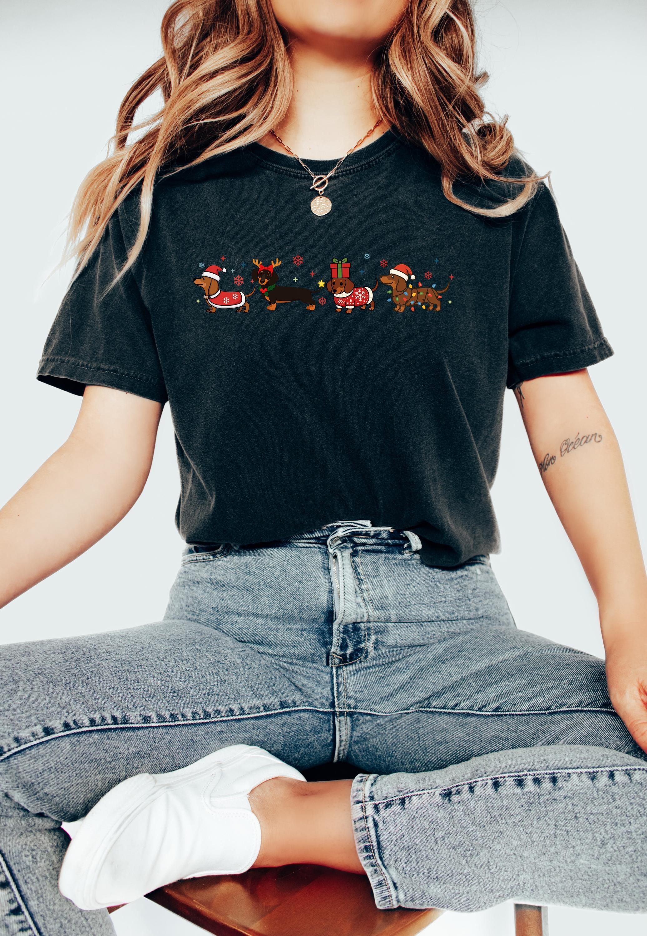 Dachshund Christmas Comfort Colors Shirt, Retro Christmas TShirt, Unisex Holiday Shirt, Cozy T, Christmas Design, Christmas 2025