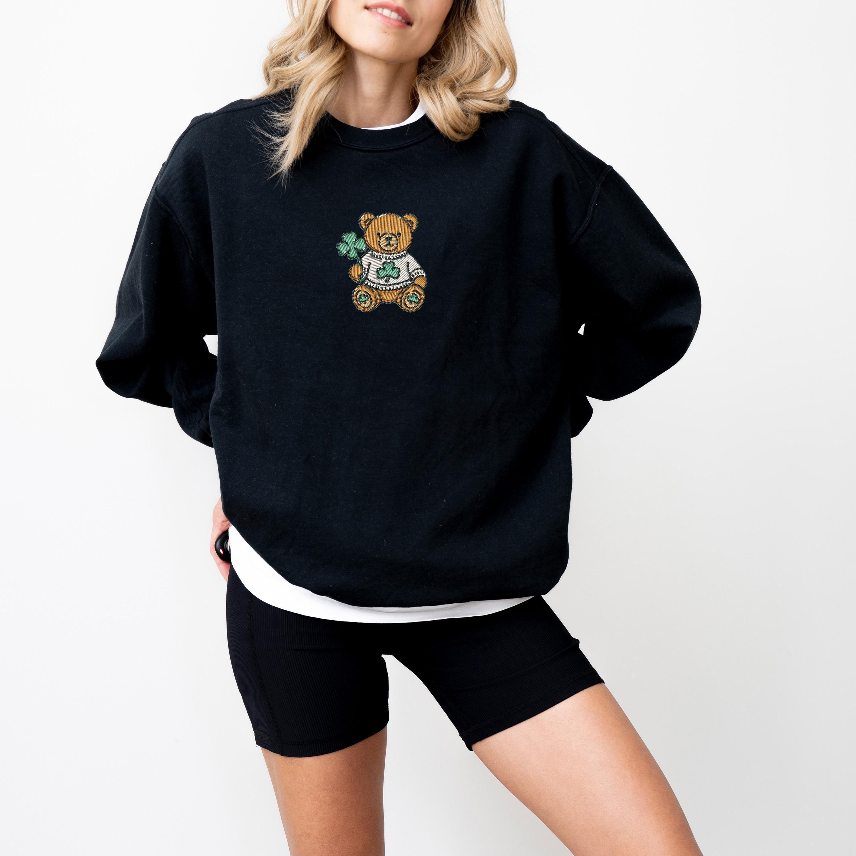 Embroidered Comfort Colors St Patty's Day Bear, St Patrick's Day Crew neck, Green Bear Sweater