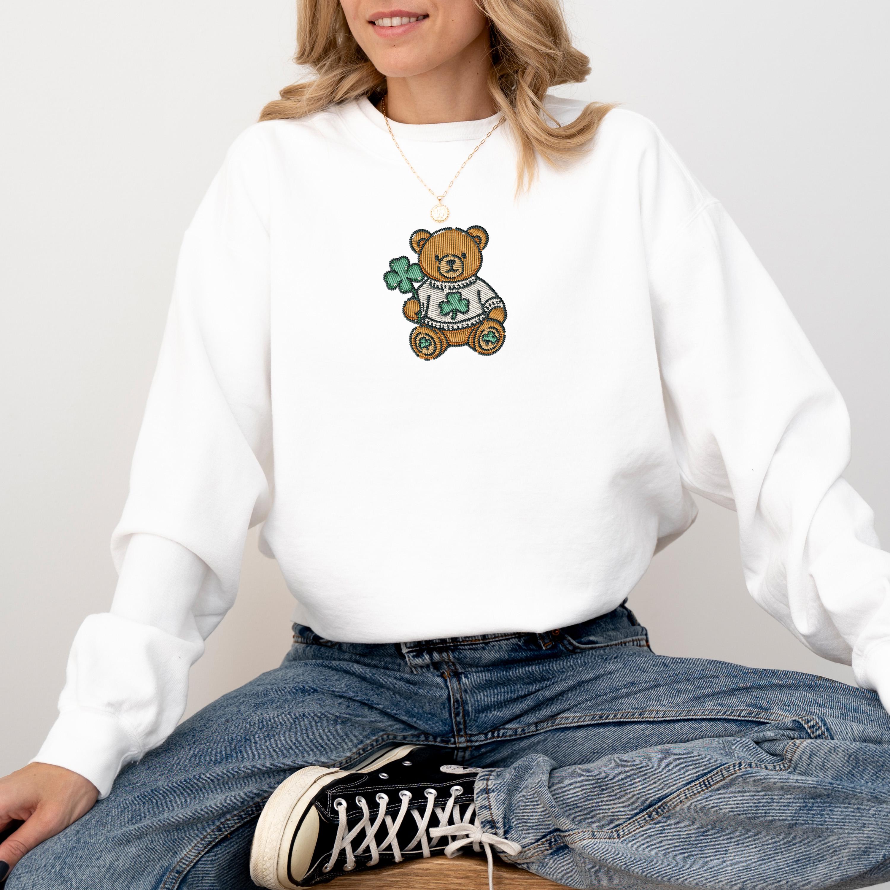 Embroidered Comfort Colors St Patty's Day Bear, St Patrick's Day Crew neck, Green Bear Sweater