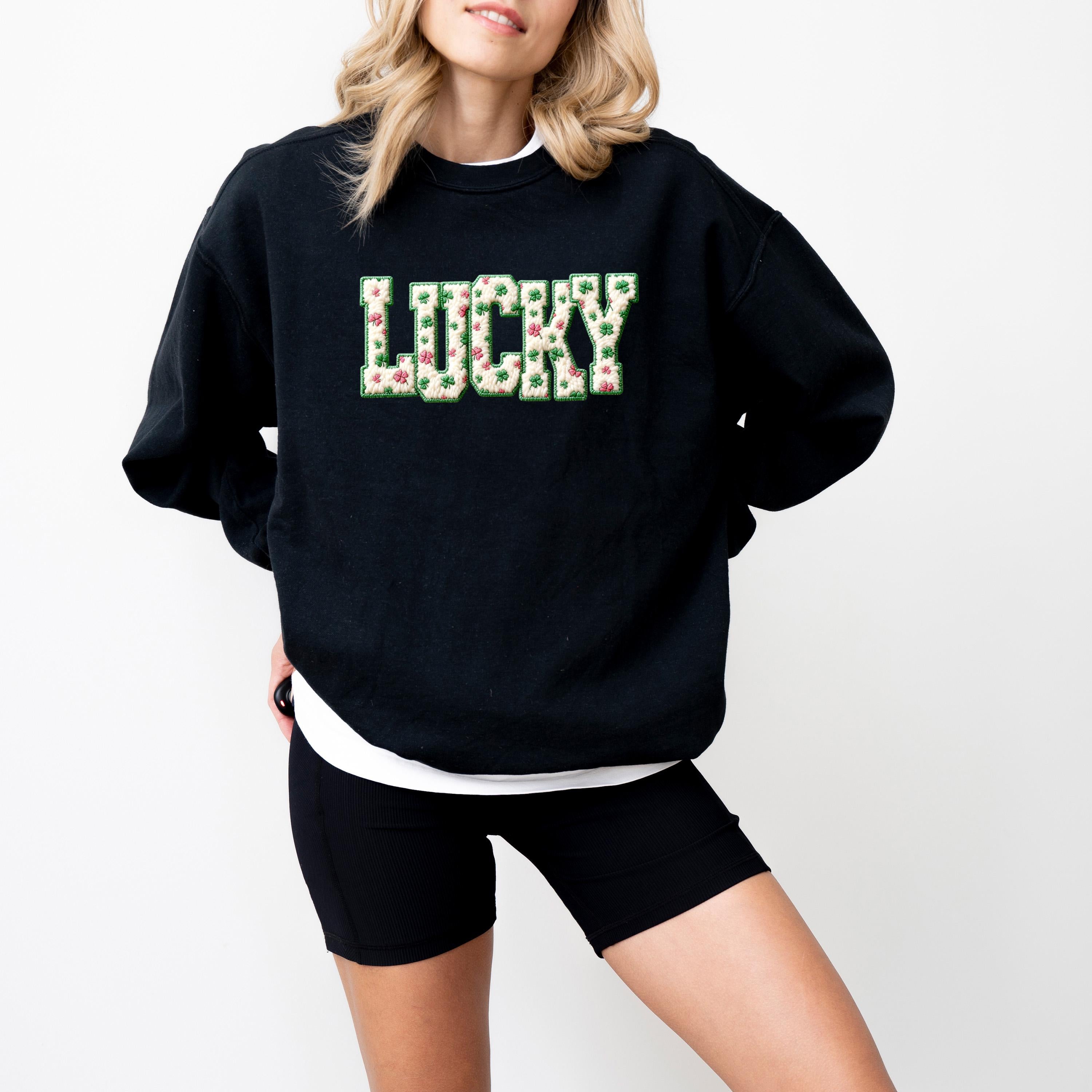 FAUX Yarn Lucky Comfort Colors St Patty's Day Sweater, St Patrick's Day Crew neck, Green Sweater