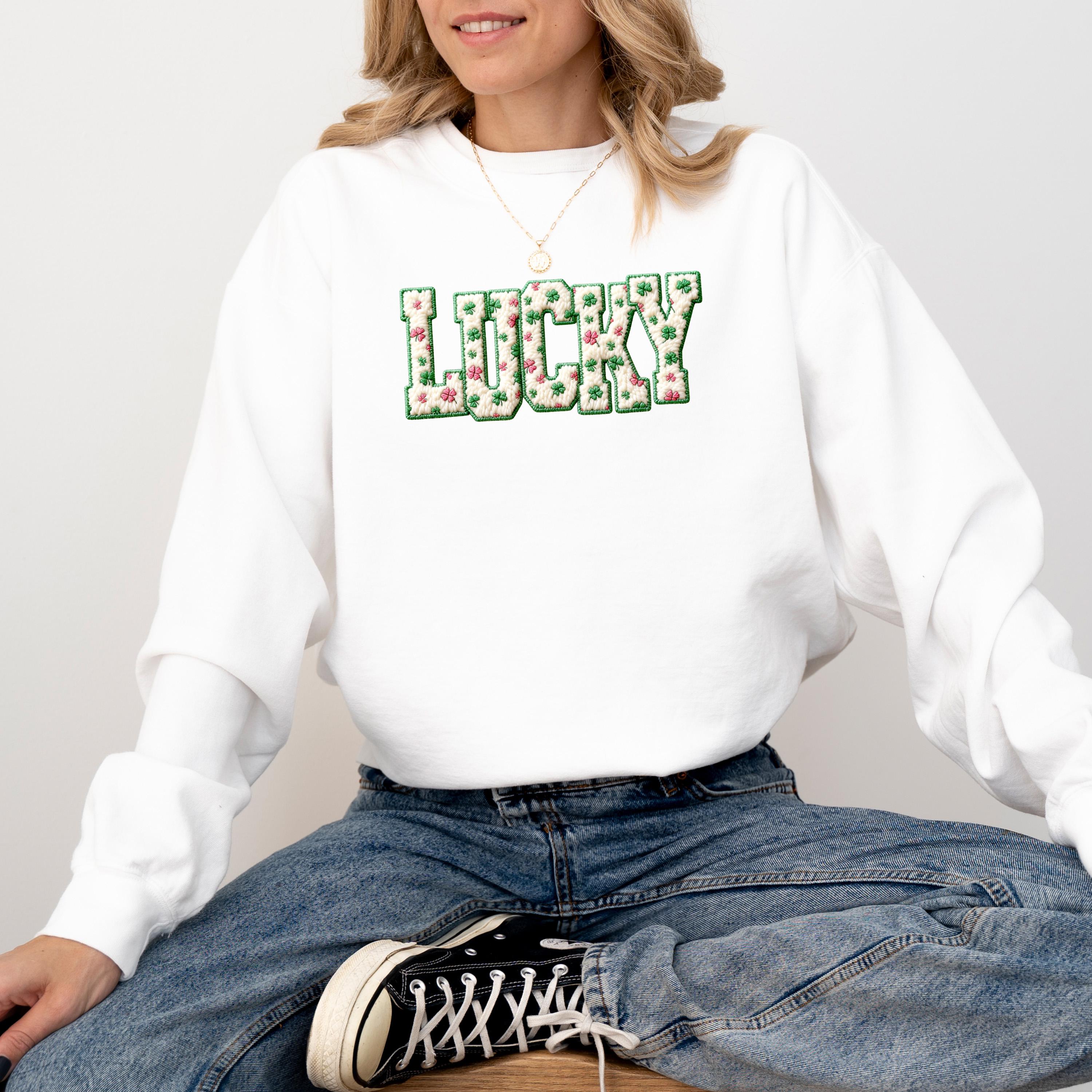 FAUX Yarn Lucky Comfort Colors St Patty's Day Sweater, St Patrick's Day Crew neck, Green Sweater