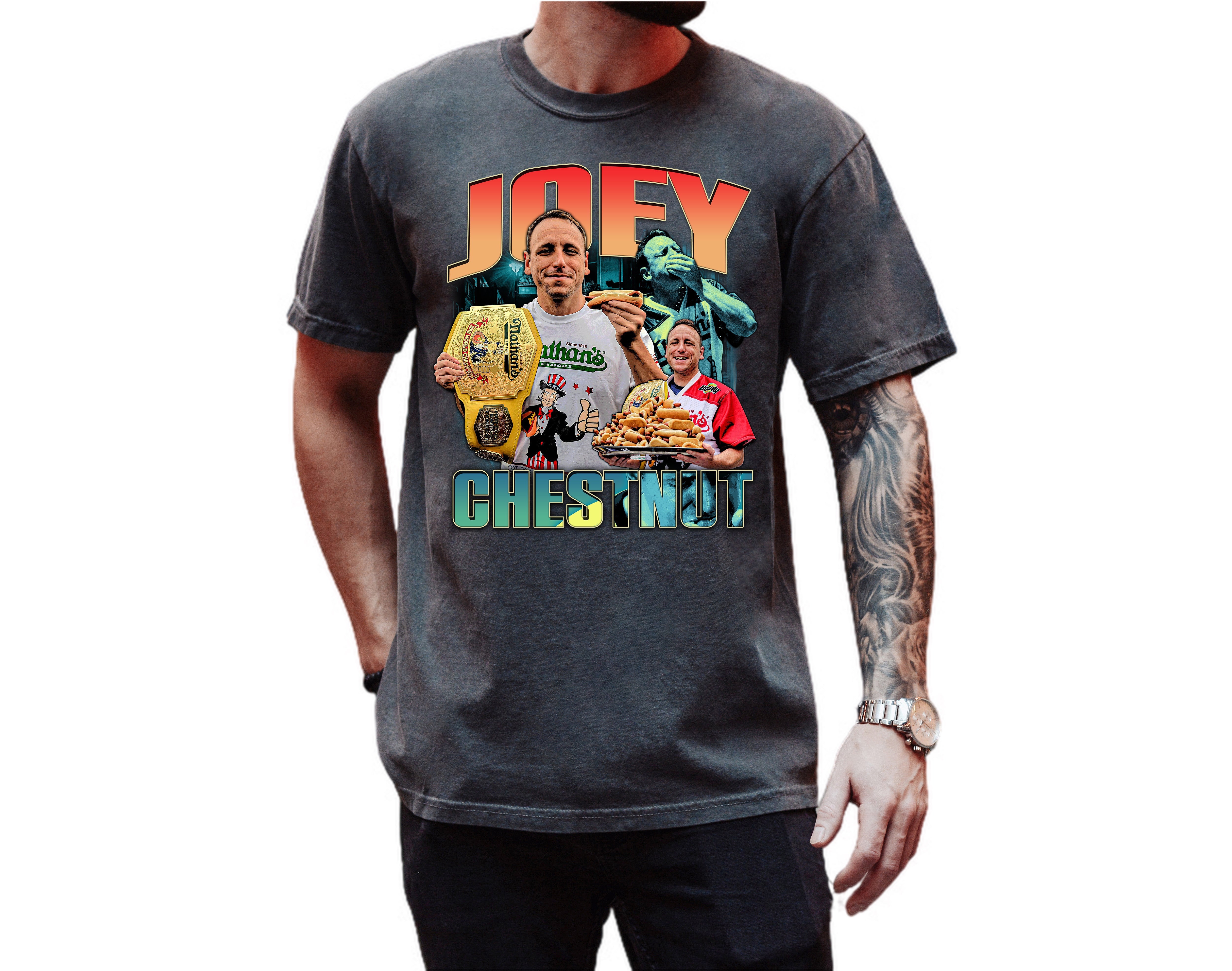 Joey Chestnut, Hot Dog Eating Champion, 16th Championship, #1 Ranked Professional Eater Shirt. Joey