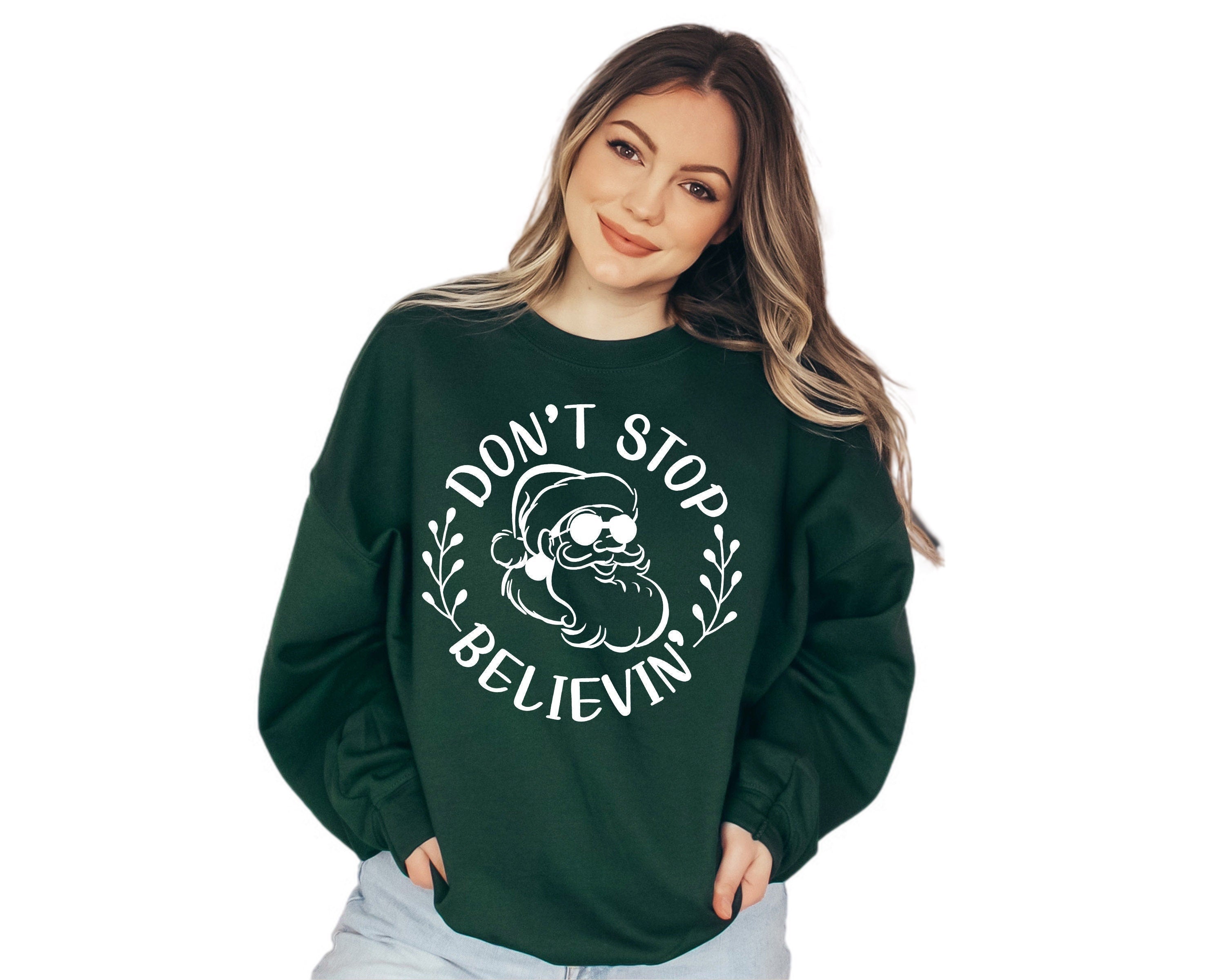 Don't Stop Believing Holiday Sweater, Vintage Christmas, Christmas Sweatshirt,  Cute Santa, Xmas