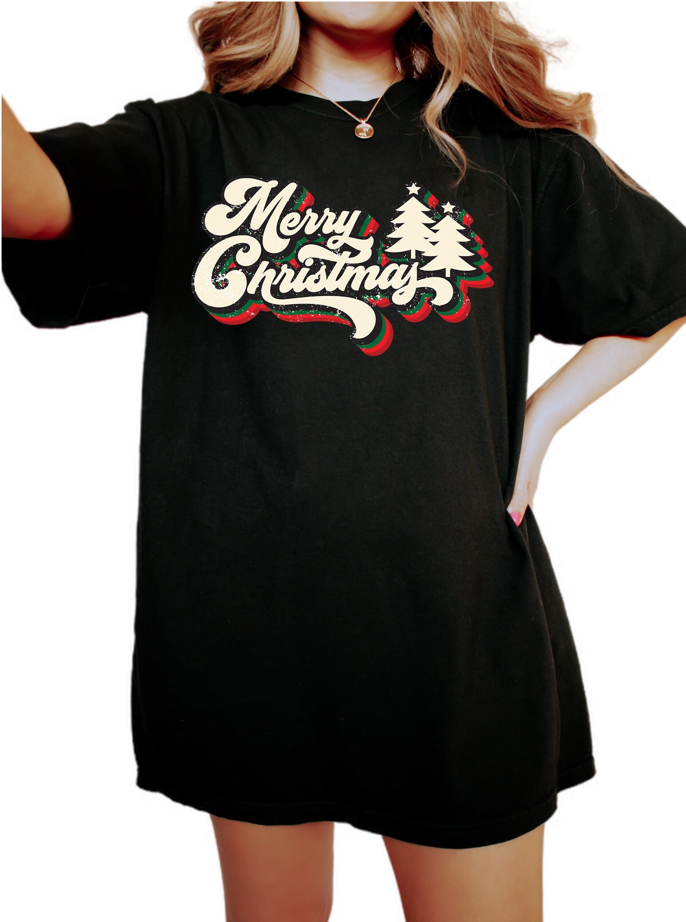 Retro Christmas Vintage Washed Shirt, Merry Christmas Tree Shirt, Vintage Santa Christmas Shirt,