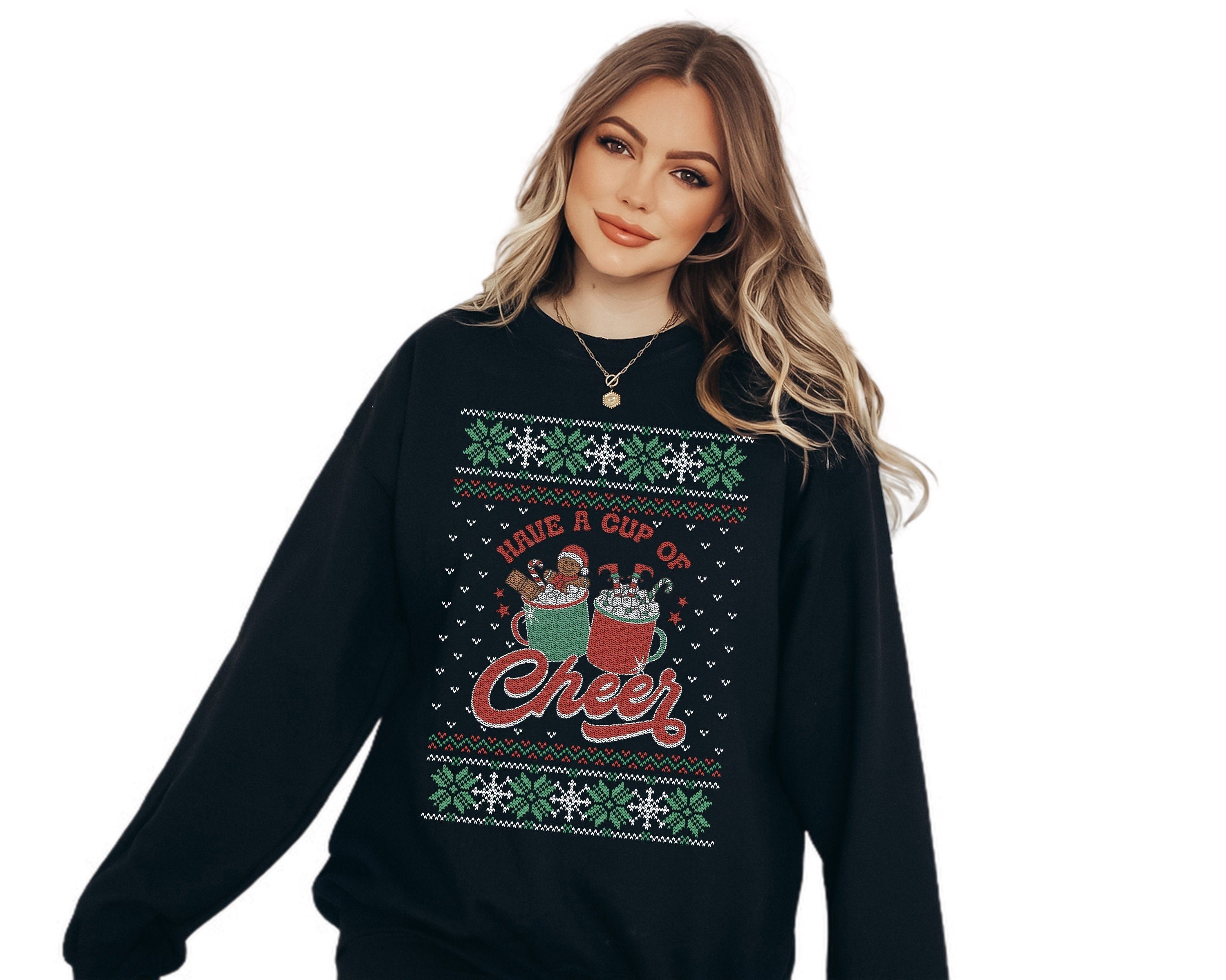 Have a Cup of Cheer Cocoa Sweater, Vintage Christmas, Christmas Sweatshirt, Women's Cute Santa,