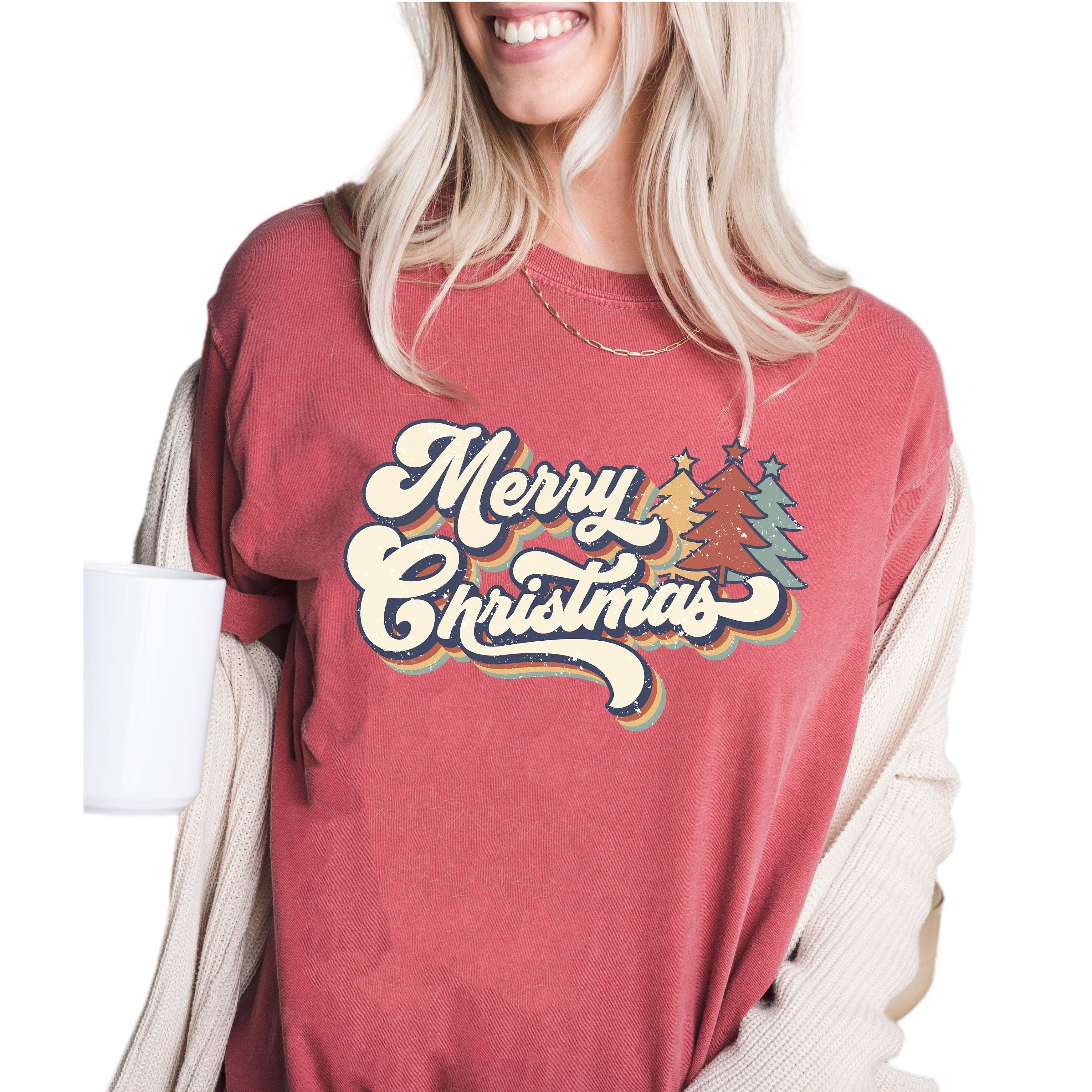 Retro Christmas Vintage Washed Shirt, Merry Christmas Tree Shirt, Vintage Santa Christmas Shirt,