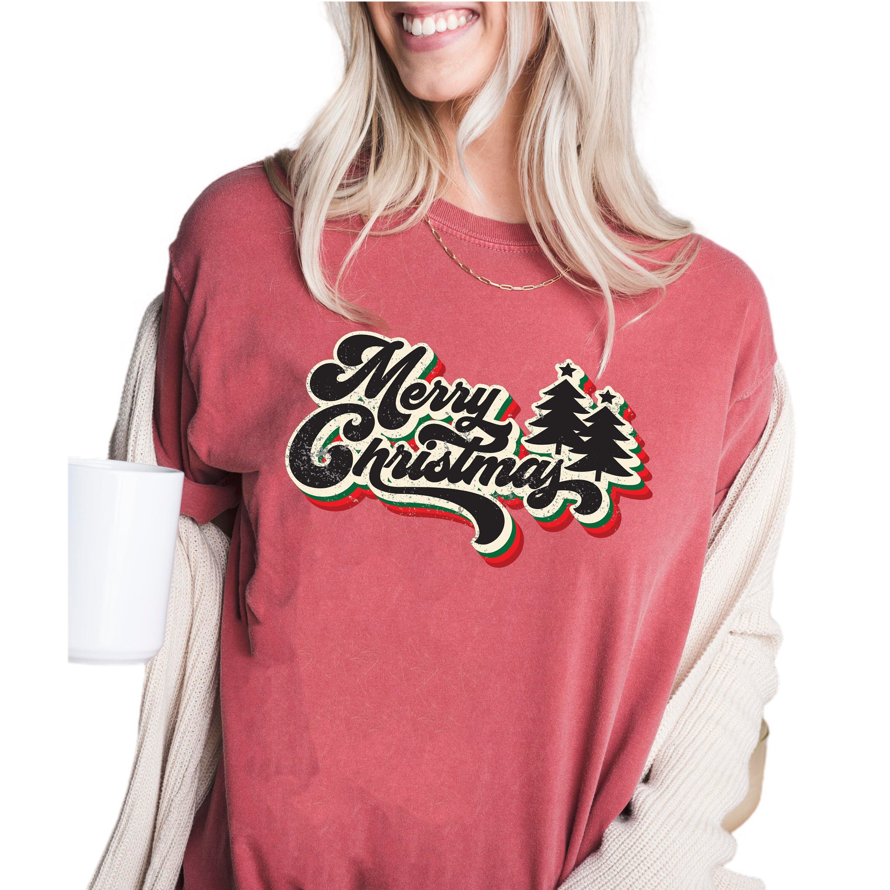 Retro Christmas Vintage Washed Shirt, Merry Christmas Tree Shirt, Vintage Santa Christmas Shirt,