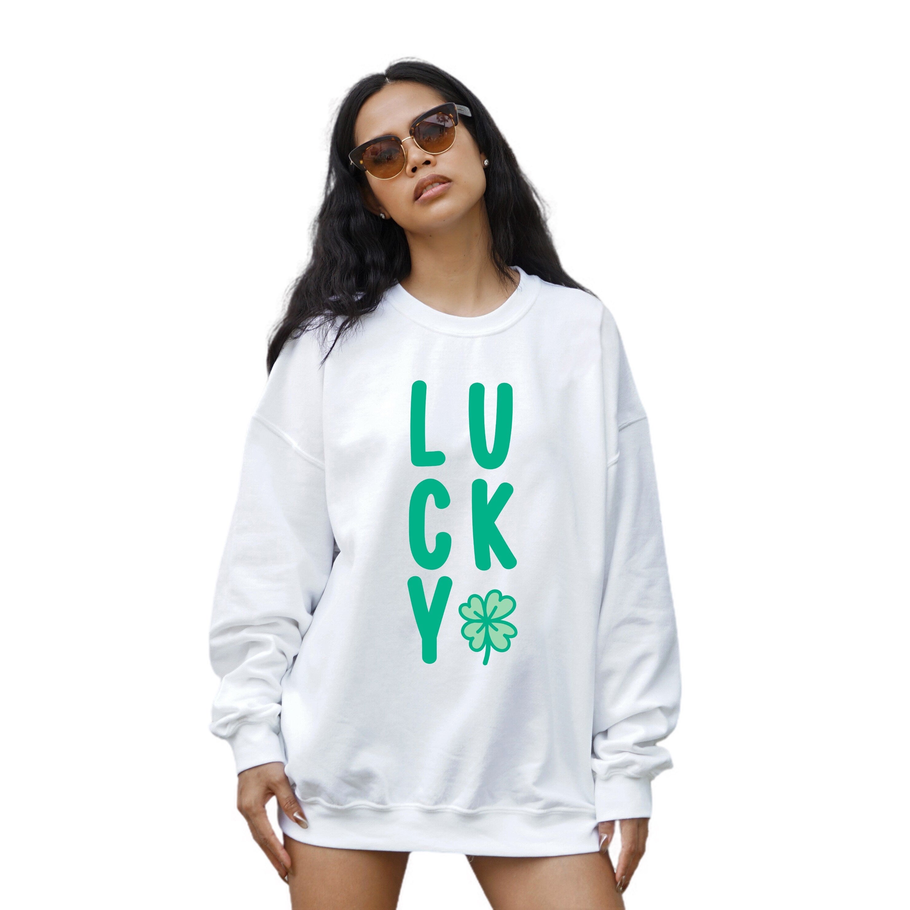 Lucky Retro Sweatshirt, Lucky Clover Sweater, St Patricks Day Sweatshirt, Lucky Pullover, Womens