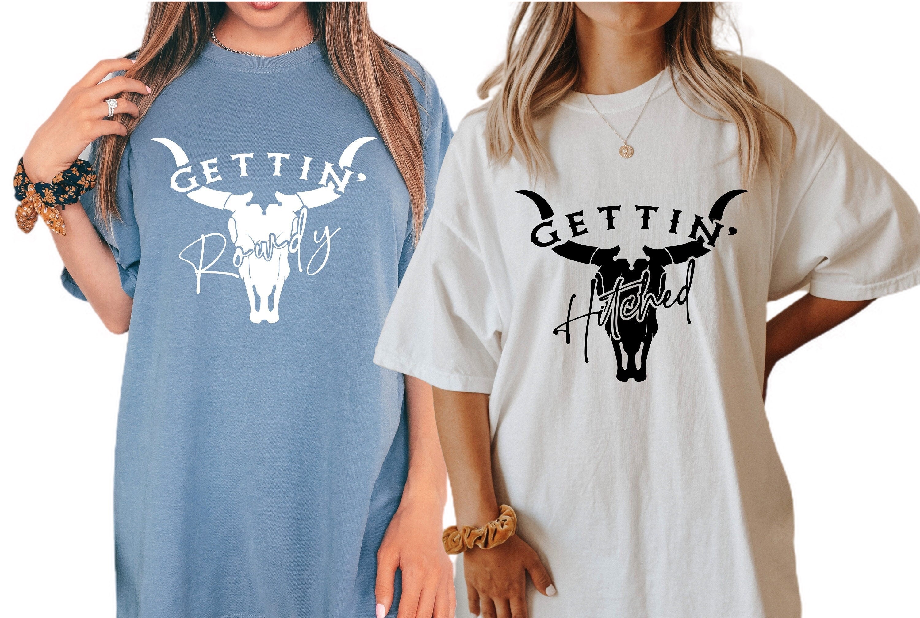 Vintage Washed Tee, Bachelorette Party Shirts, Western, Getting Hitched, Getting Rowdy, Retro