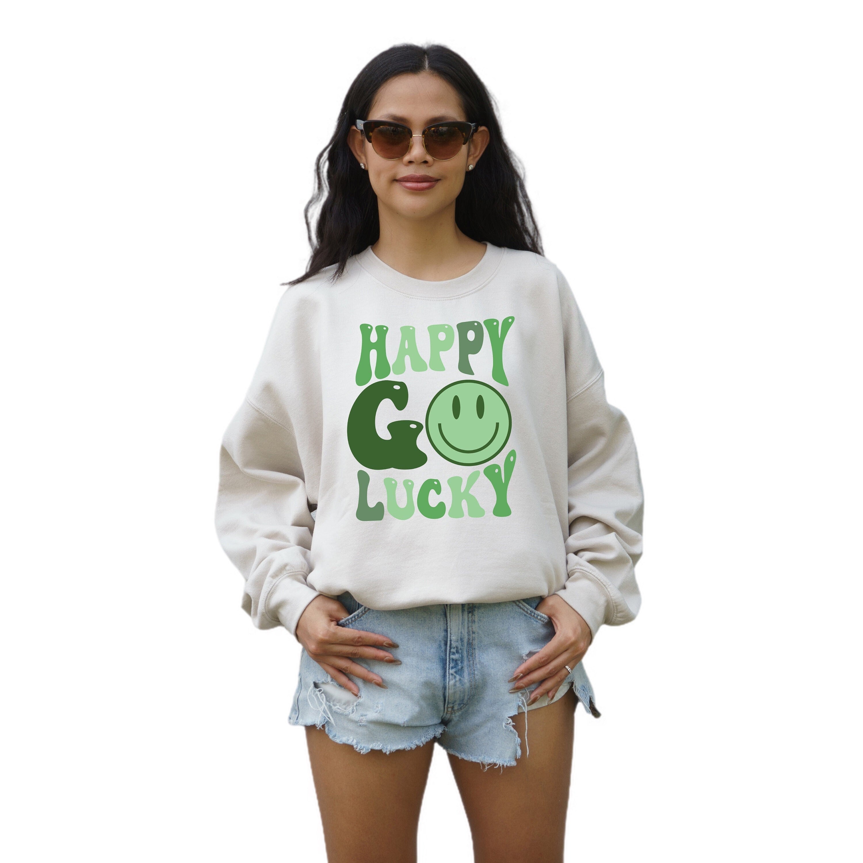 Happy Go Lucky Sweatshirt, Lucky Clover Sweater, St Patricks Day Sweatshirt, Lucky Pullover, Womens