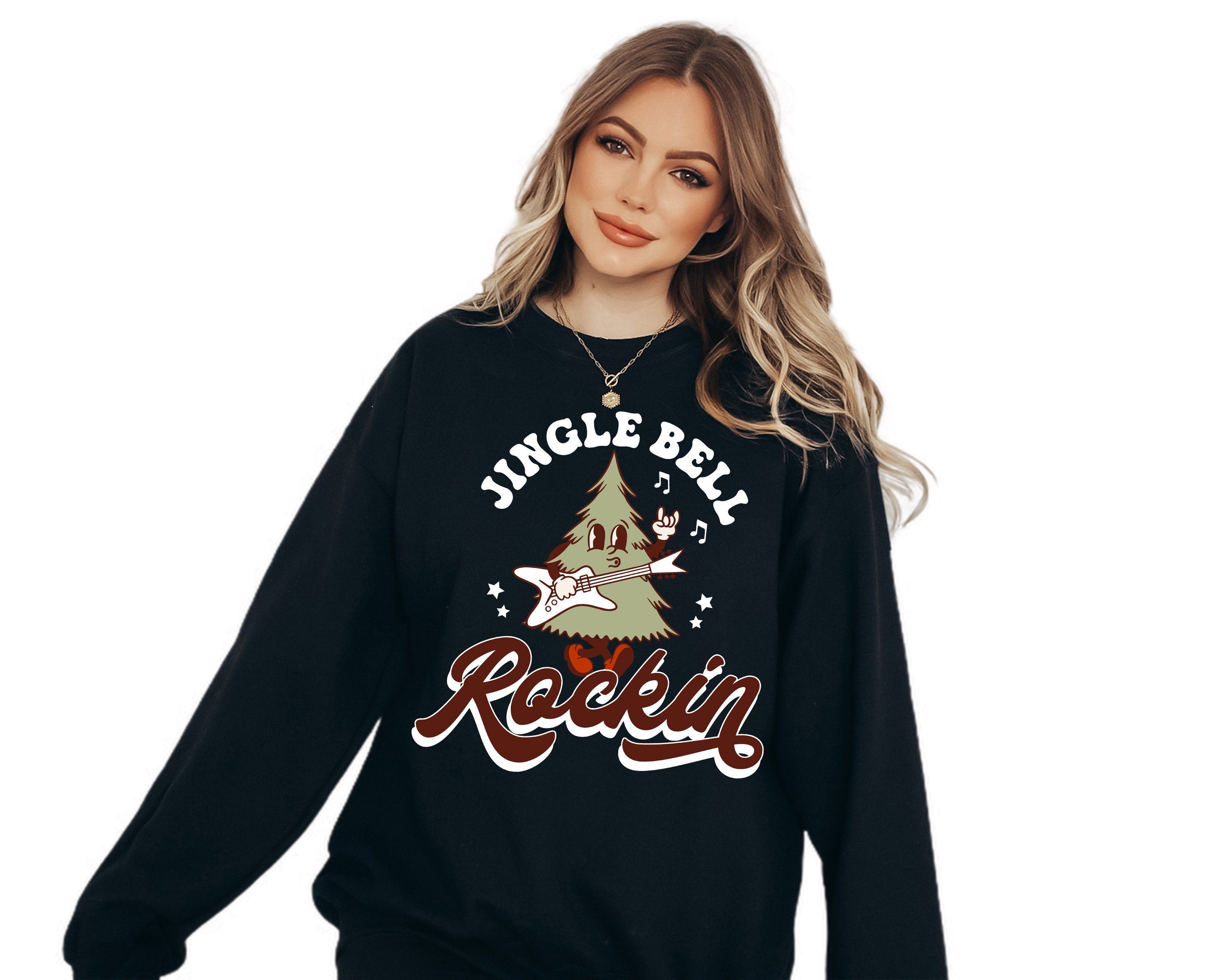 Jingle Bell Rockin' Roll Sweater, Vintage Christmas, Christmas Sweatshirt, Womens Cute Santa, Xmas