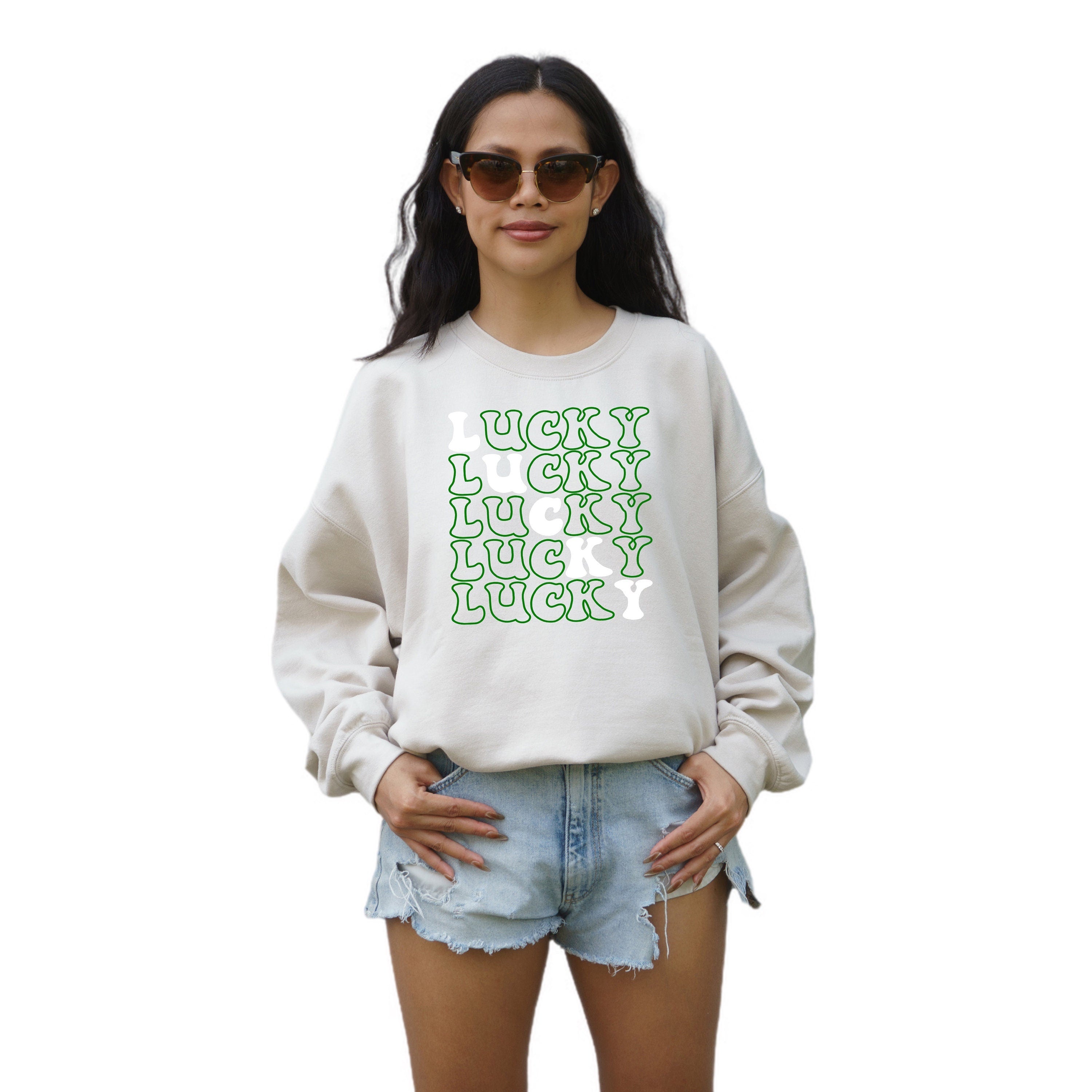 Lucky Retro Sweatshirt, Lucky Clover Sweater, St Patricks Day Sweatshirt, Lucky Pullover, Womens