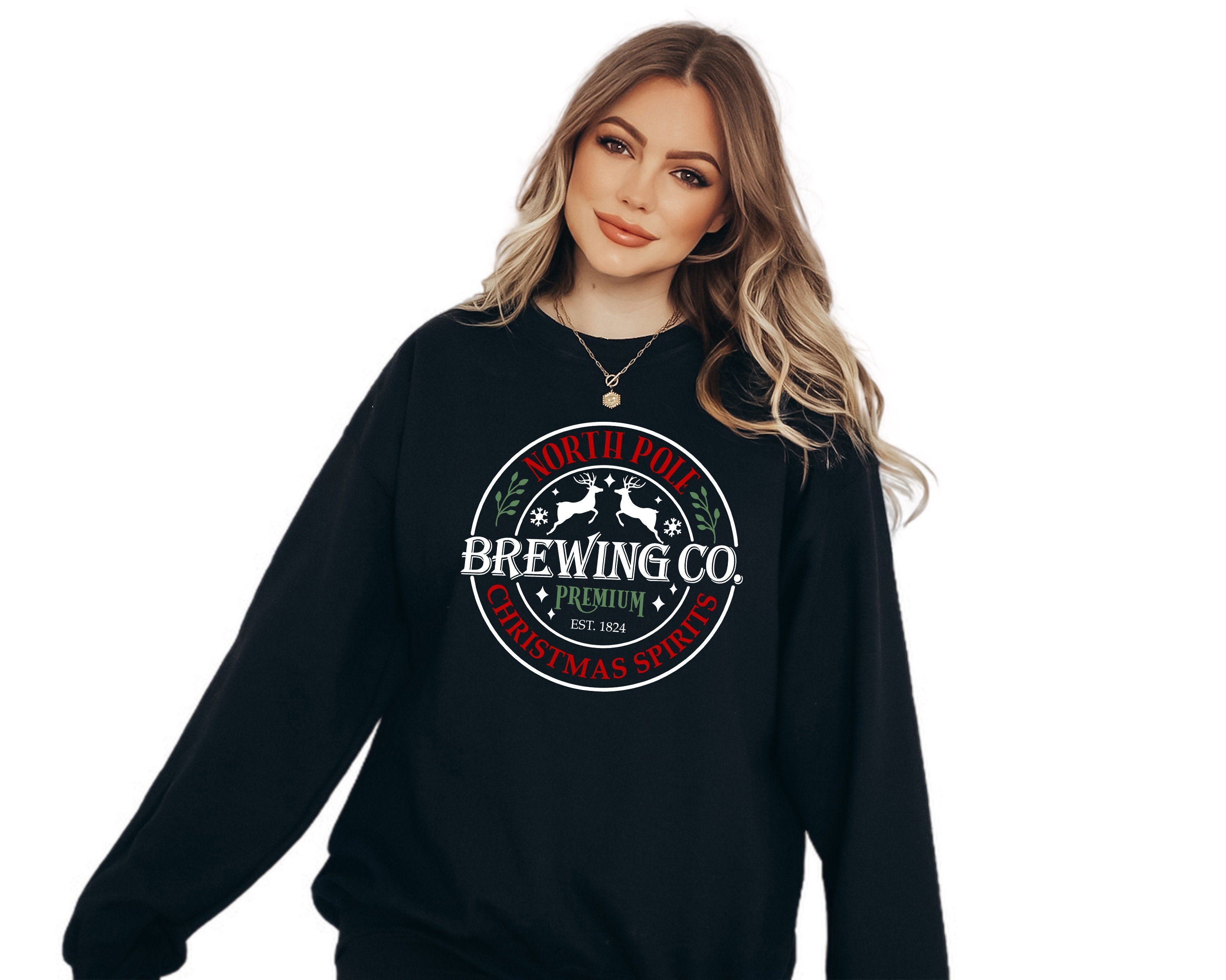 North Pole Brewing Company Sweater, Vintage Christmas, Christmas Sweatshirt, Women's Cute Santa,