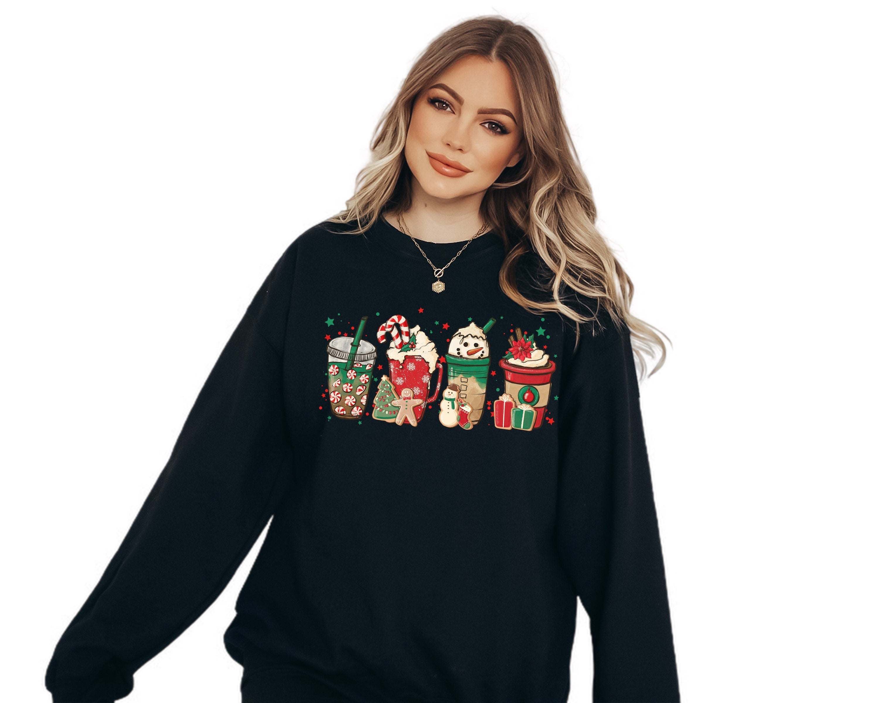 Snowman Coffee Lover, Latte Sweater, Vintage Christmas, Christmas Sweatshirt, Womens Cute Santa,