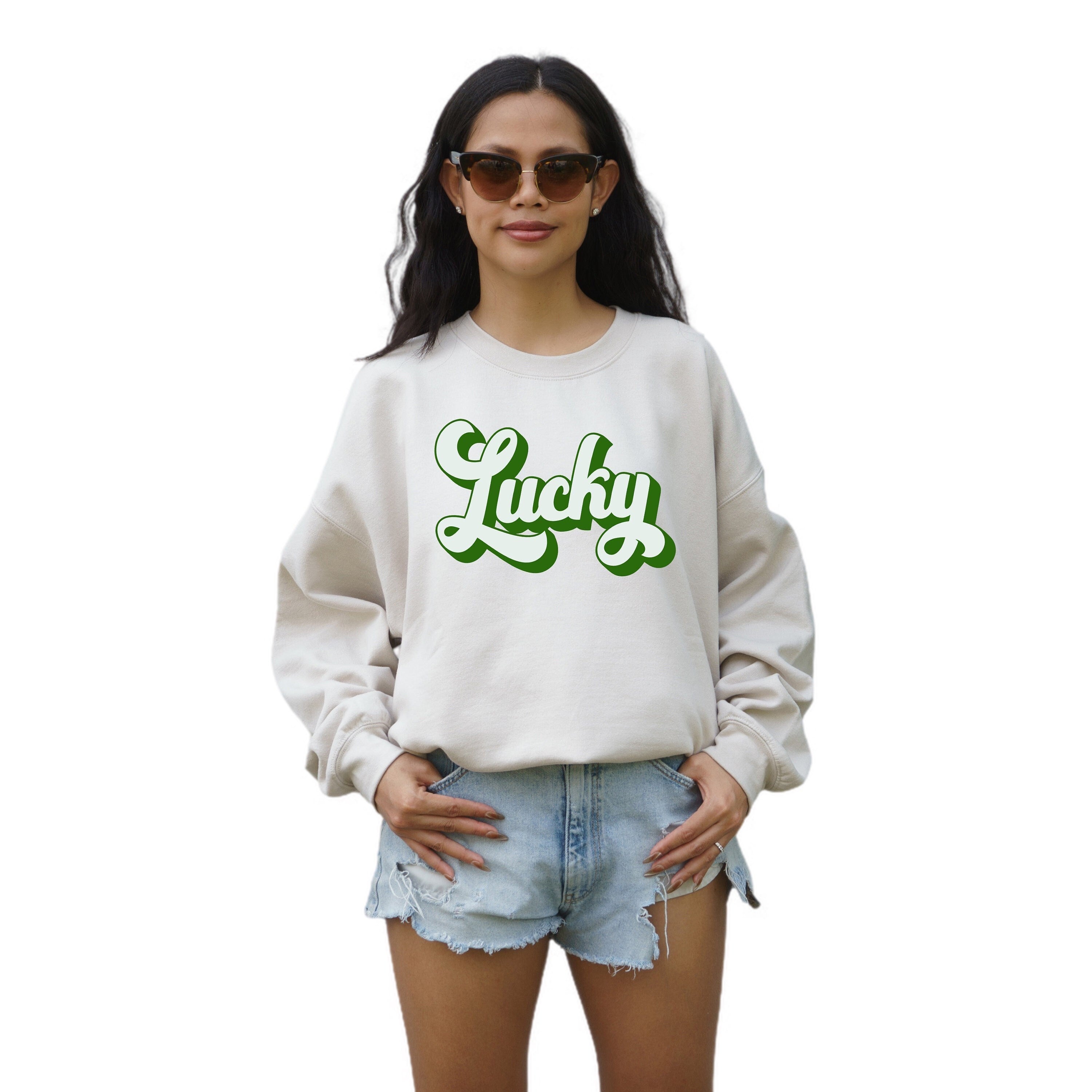 Lucky Retro Sweatshirt, Lucky Clover Sweater, St Patricks Day Sweatshirt, Lucky Pullover, Womens