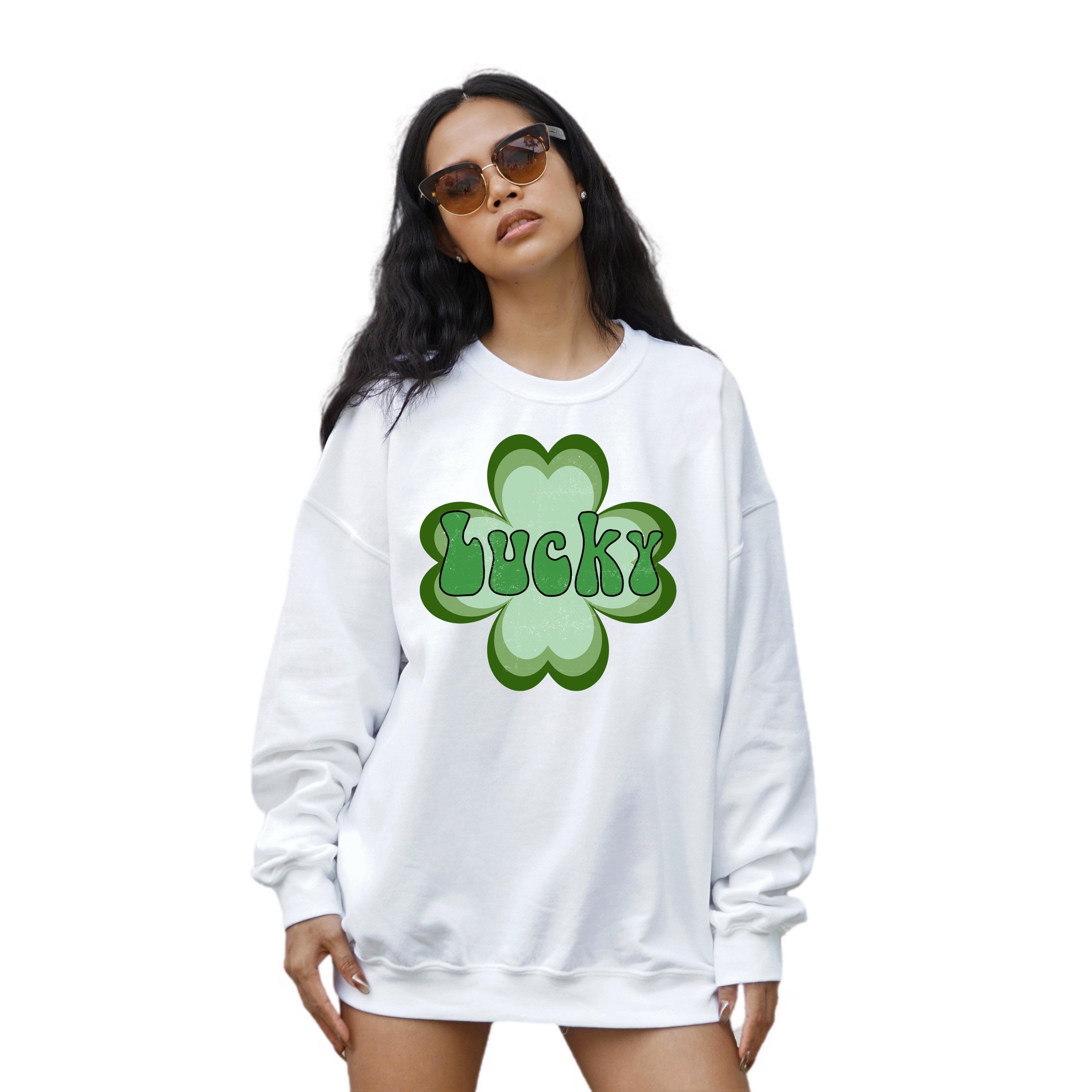 Lucky Retro Sweatshirt, Lucky Clover Sweater, St Patricks Day Sweatshirt, Lucky Pullover, Womens