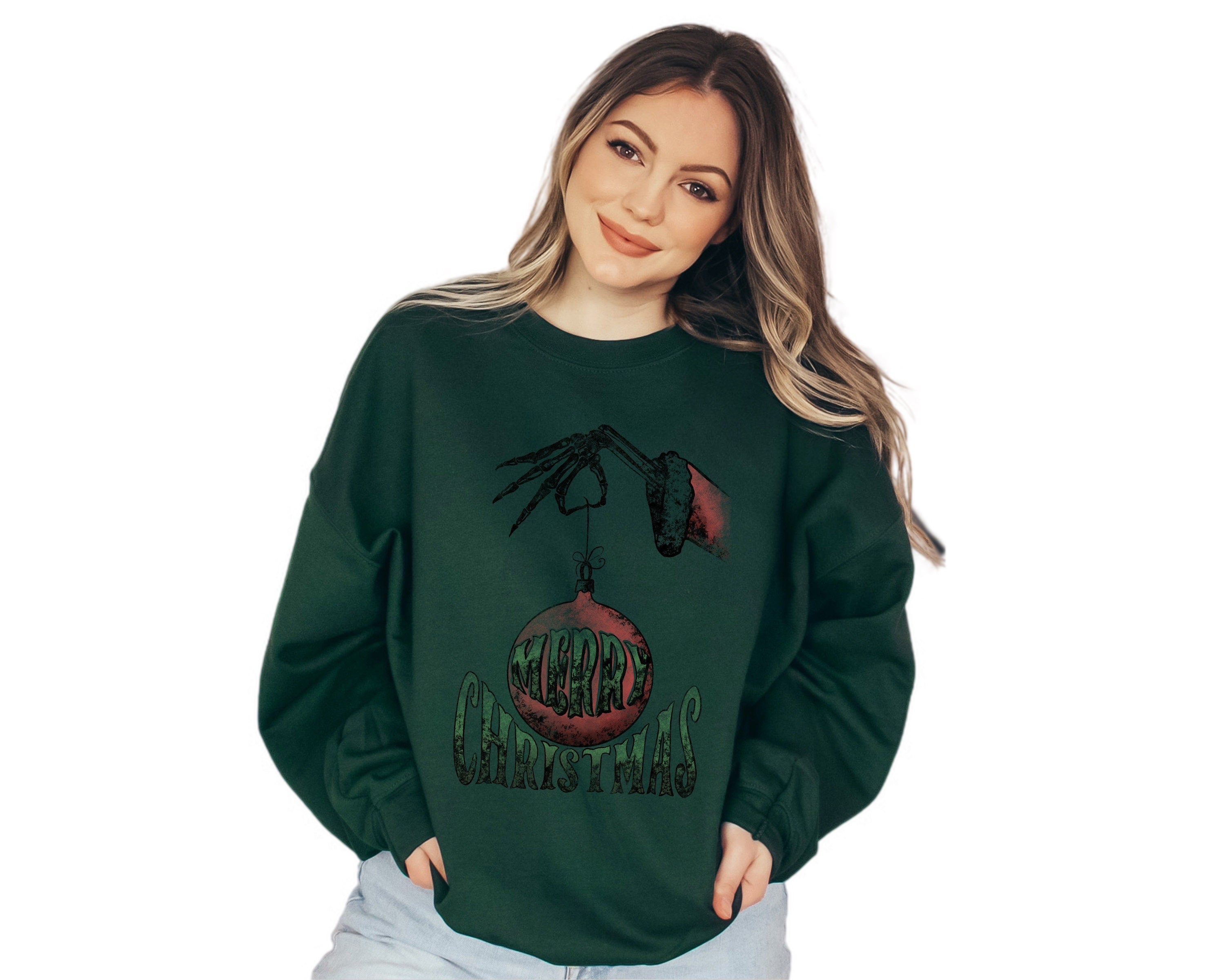 Merry Christmas Sweater, Vintage Christmas, Christmas Tree Sweatshirt, Womens Cute Santa, Xmas