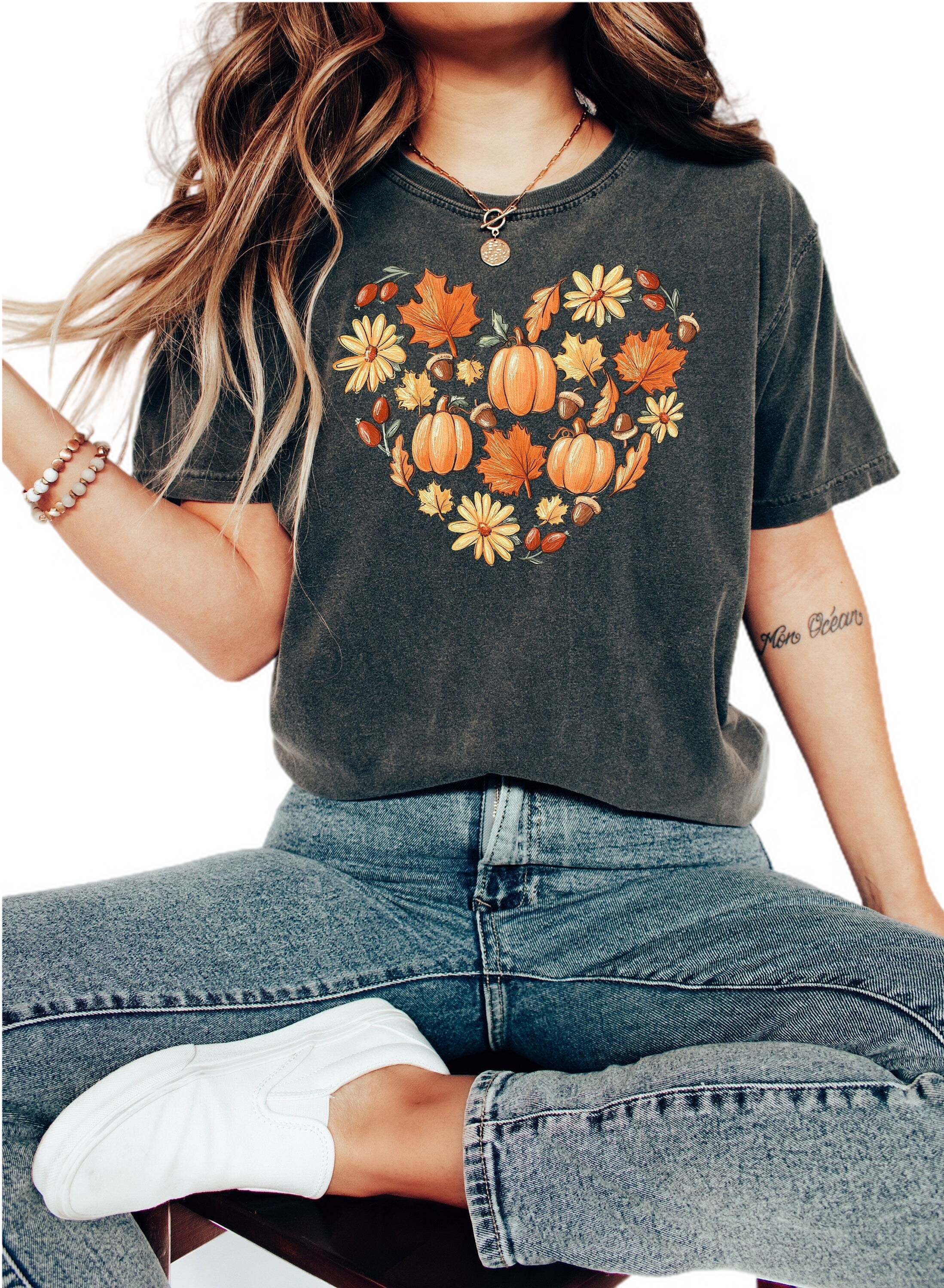 Retro Fall Comfort Colors Shirt, Pumpkins and Leaves Heart, Vintage Thanksgiving Shirt, Pumpkin Patch Shirt, Retro Fall Shirt, Fall Shirt