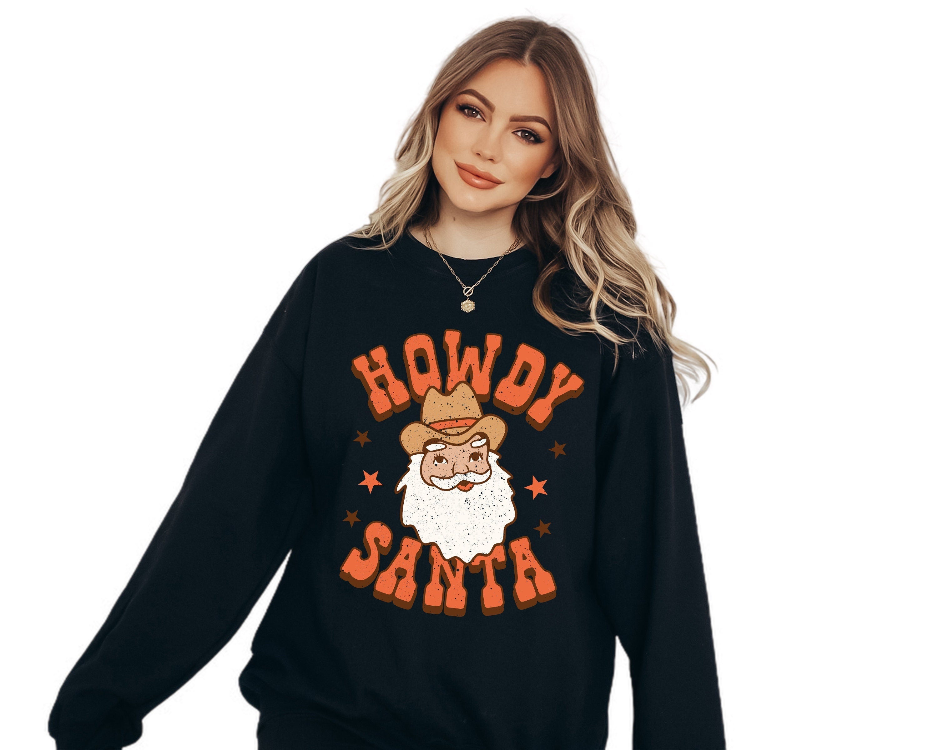 Howdy Santa Western Holiday Sweater, Vintage Christmas, Christmas Sweatshirt, Womens Cute Santa,